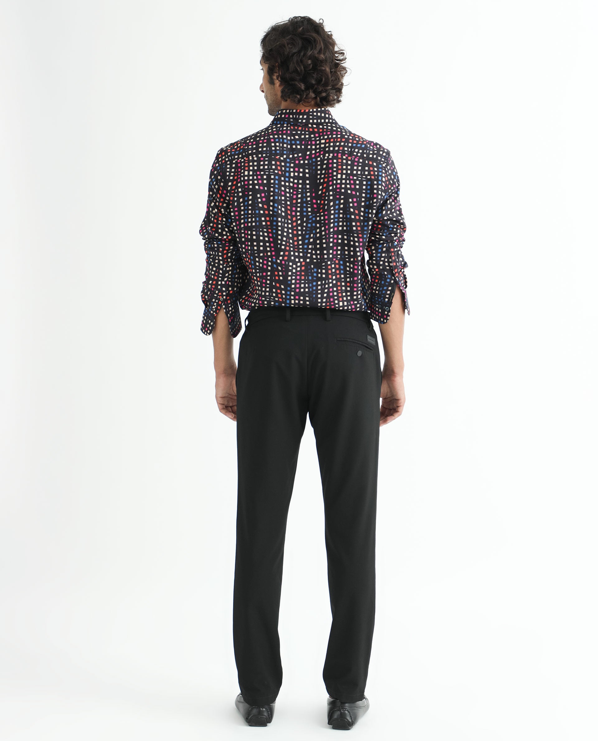 Rare Rabbit Men's Irvine Black Viscose Fabric Geometric Print Full Sleeves Shirt
