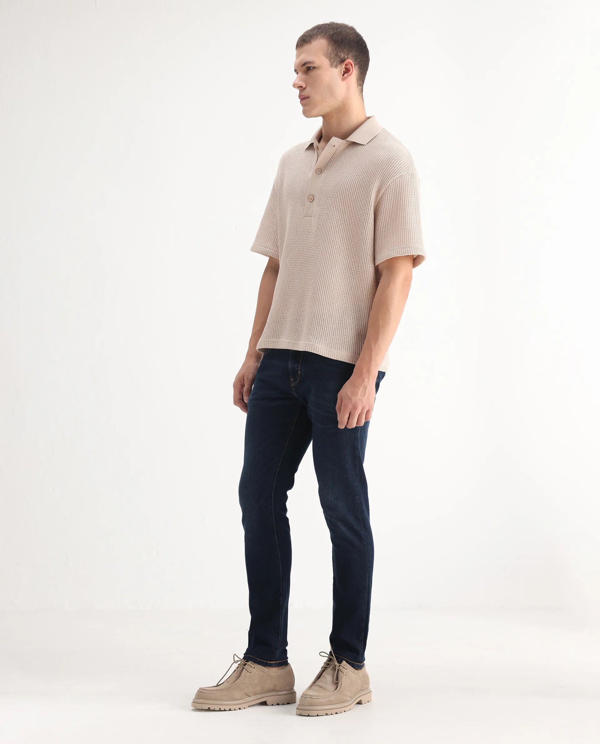 Rare Rabbit Men's Issak Dark Blue Cotton Plain Hawk Slim Fit Jeans