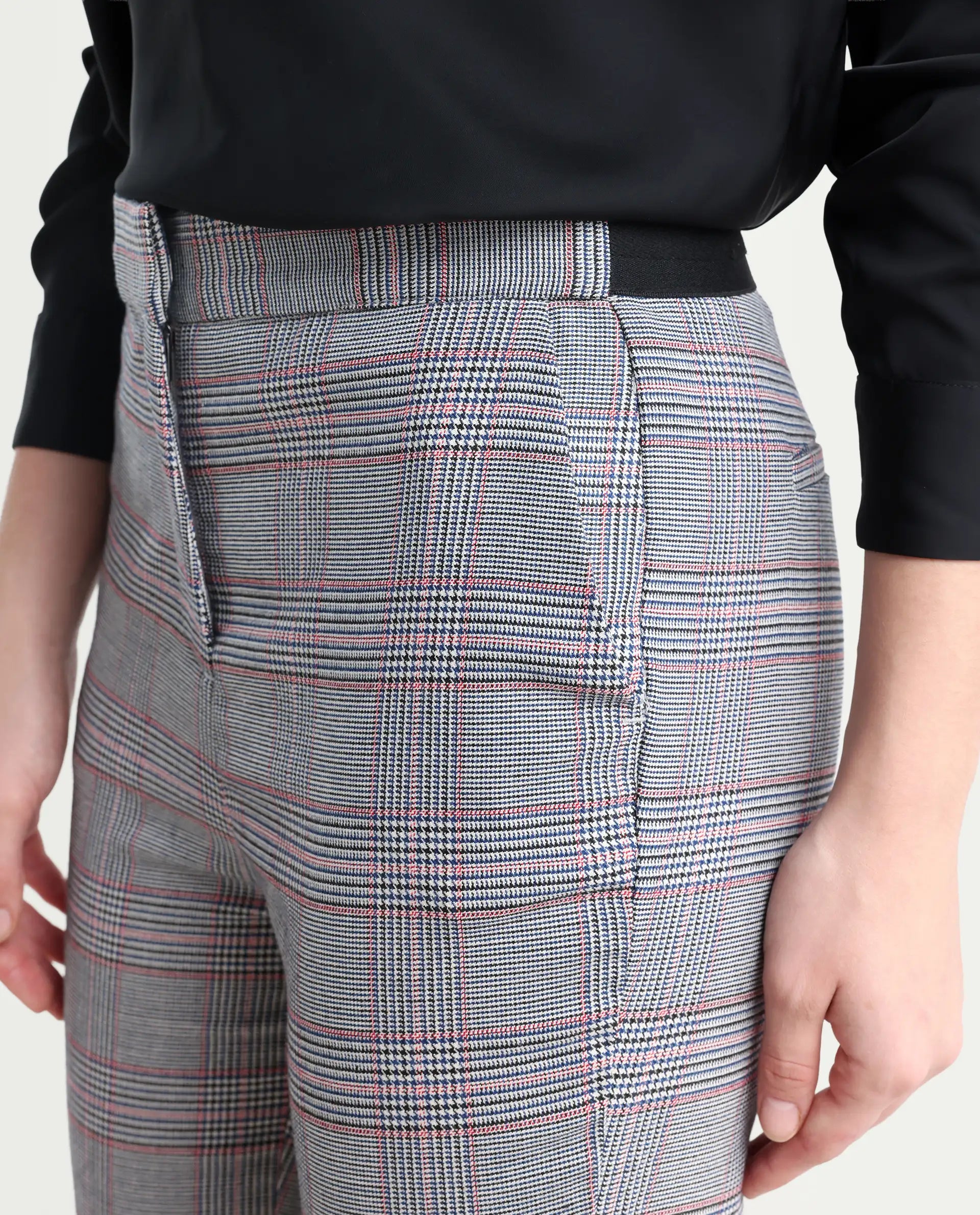 Rareism Women's Issac Beige Checked Knee Length Slim Fit Trouser