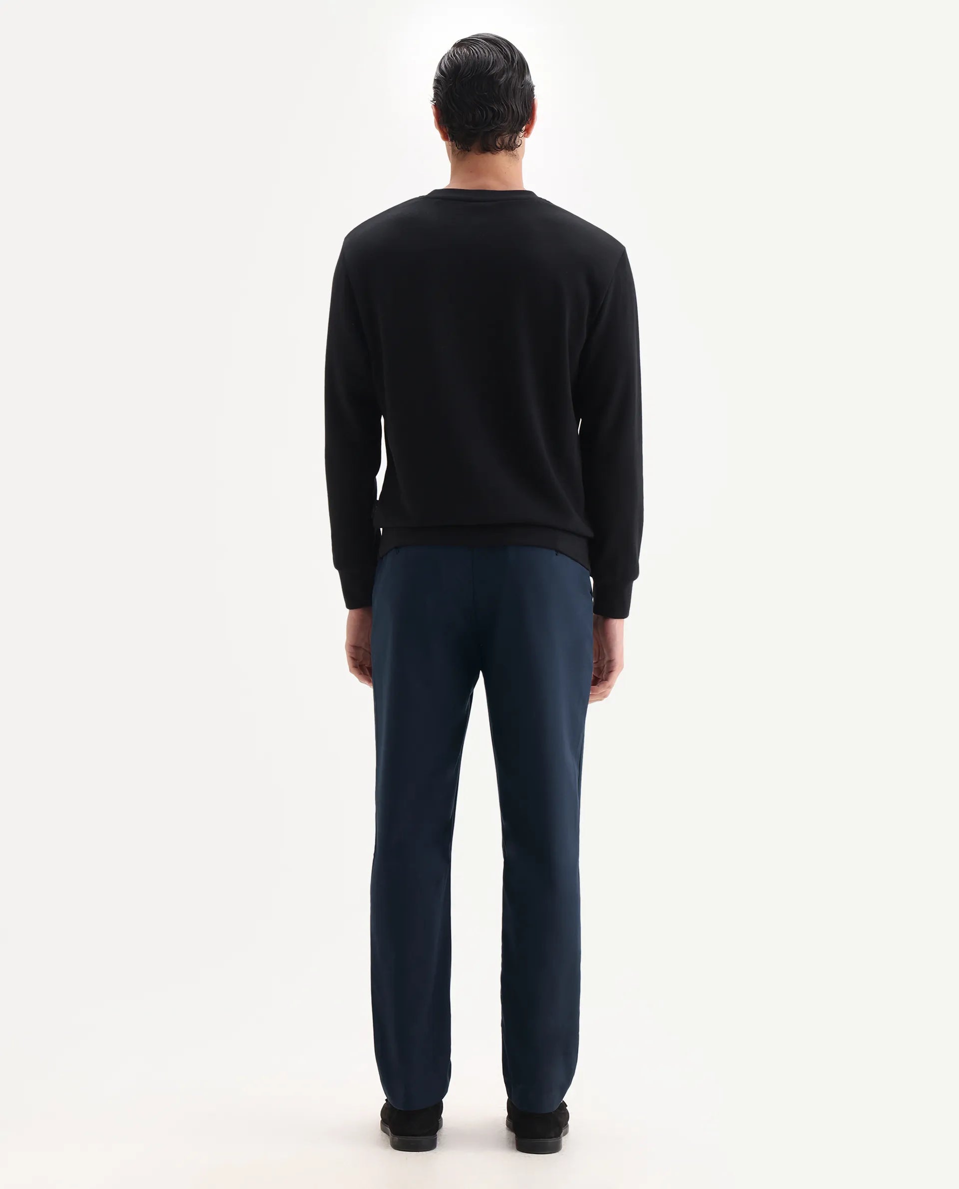 Rare Rabbit Men's Ital Navy Polyester Blend Plain Regular Fit Trouser