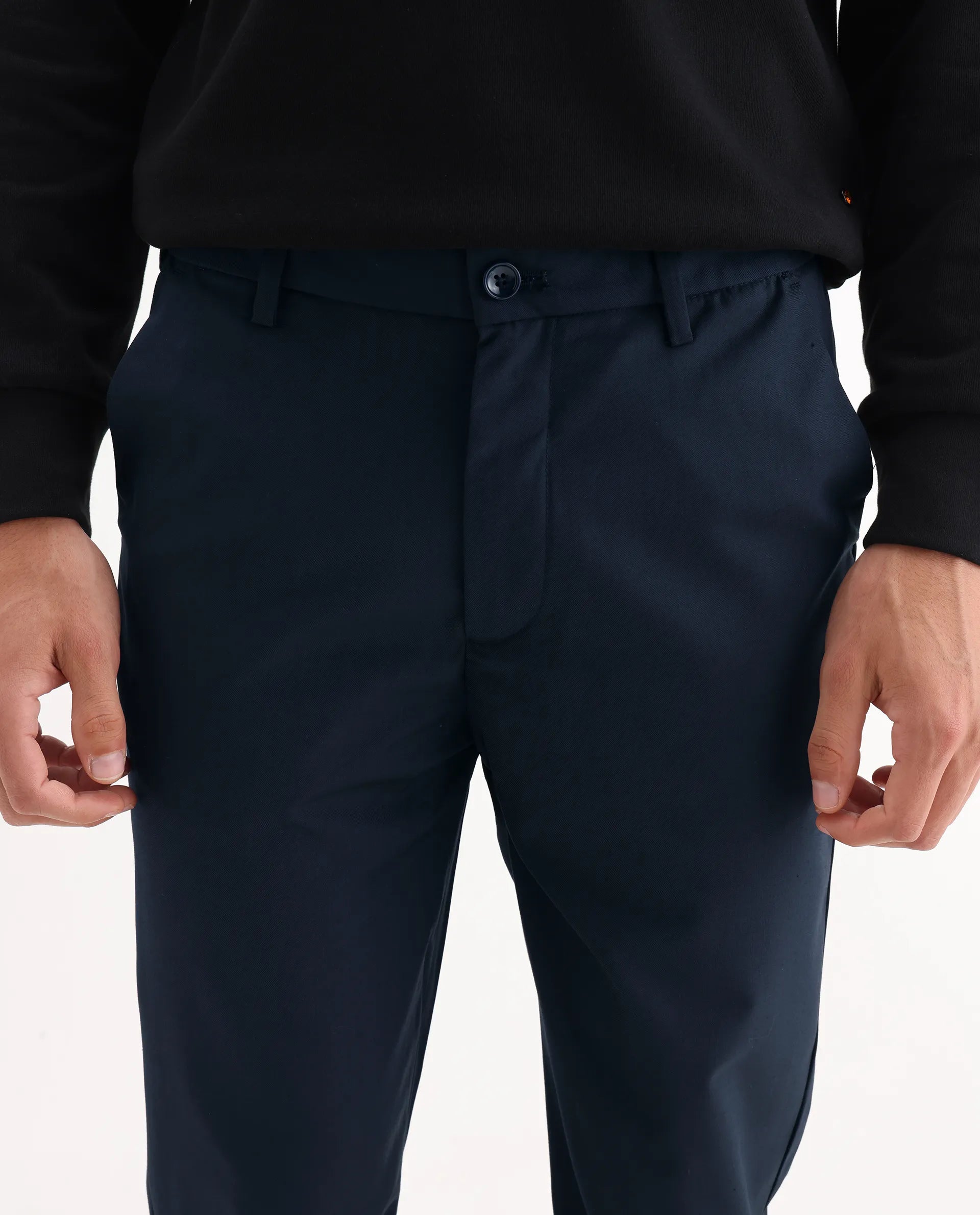 Rare Rabbit Men's Ital Navy Polyester Blend Plain Regular Fit Trouser