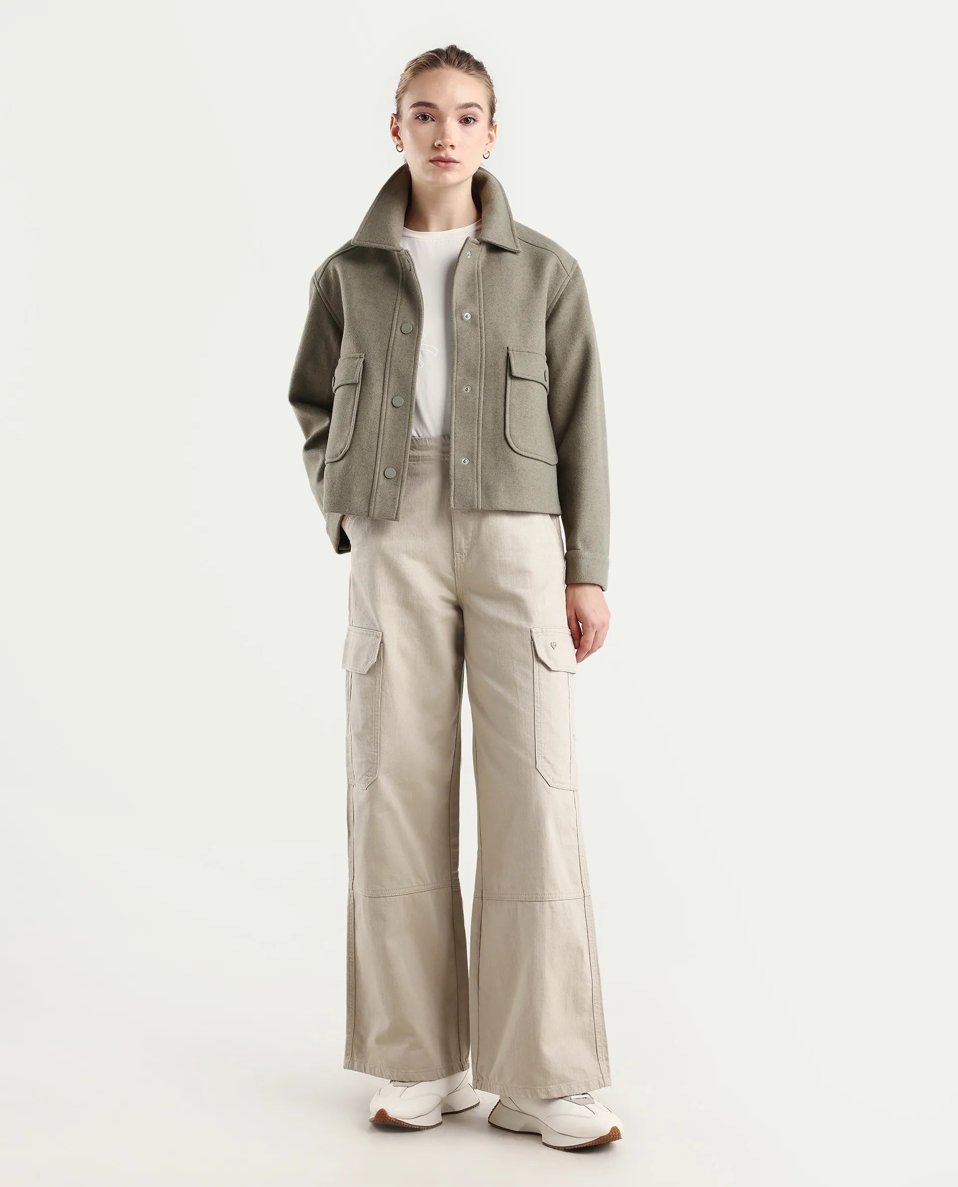 Rareism Women's Itsiz Off Beige Cotton Plain Ankle Length Wide Trouser