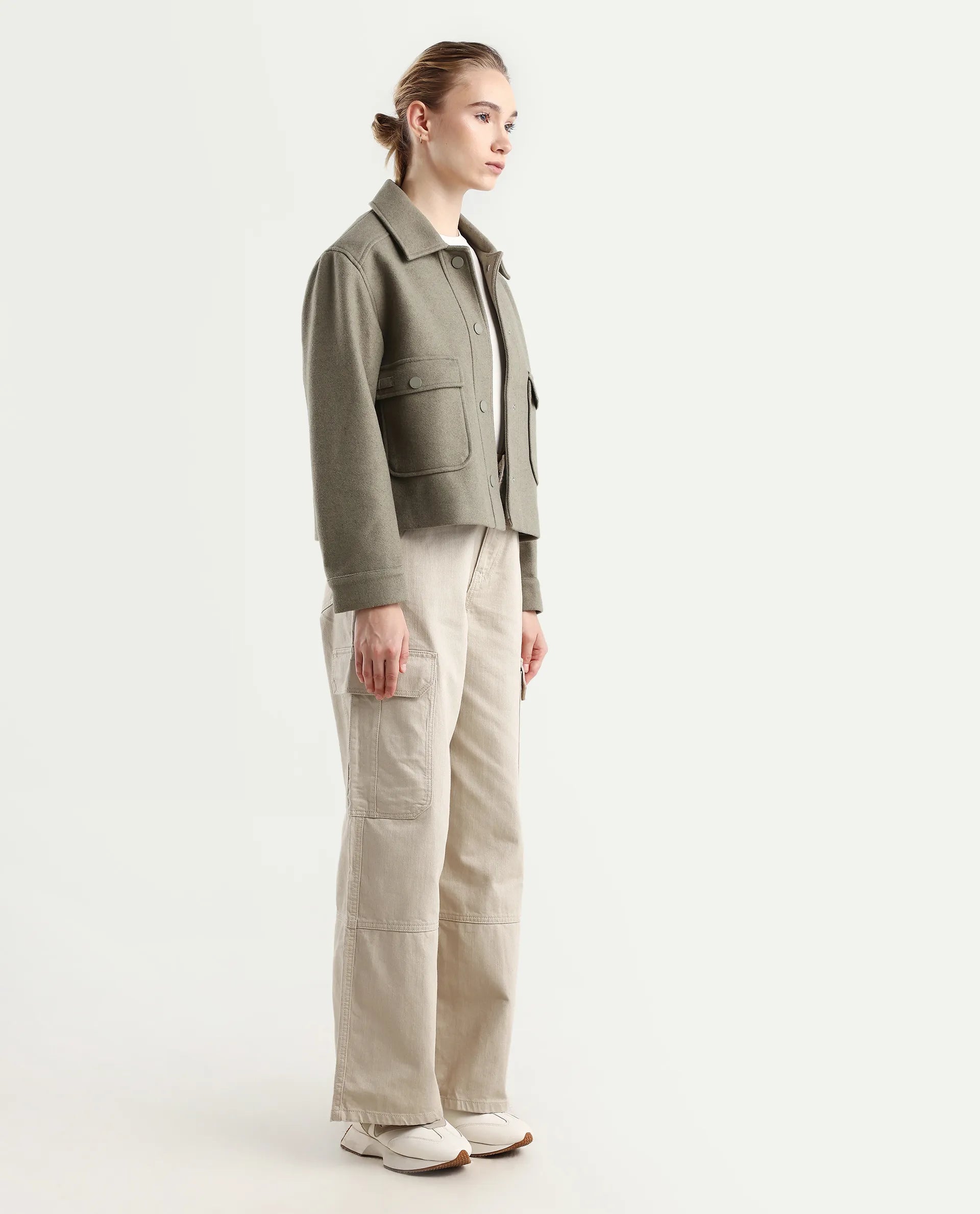 Rareism Women's Itsiz Off Beige Cotton Plain Ankle Length Wide Trouser