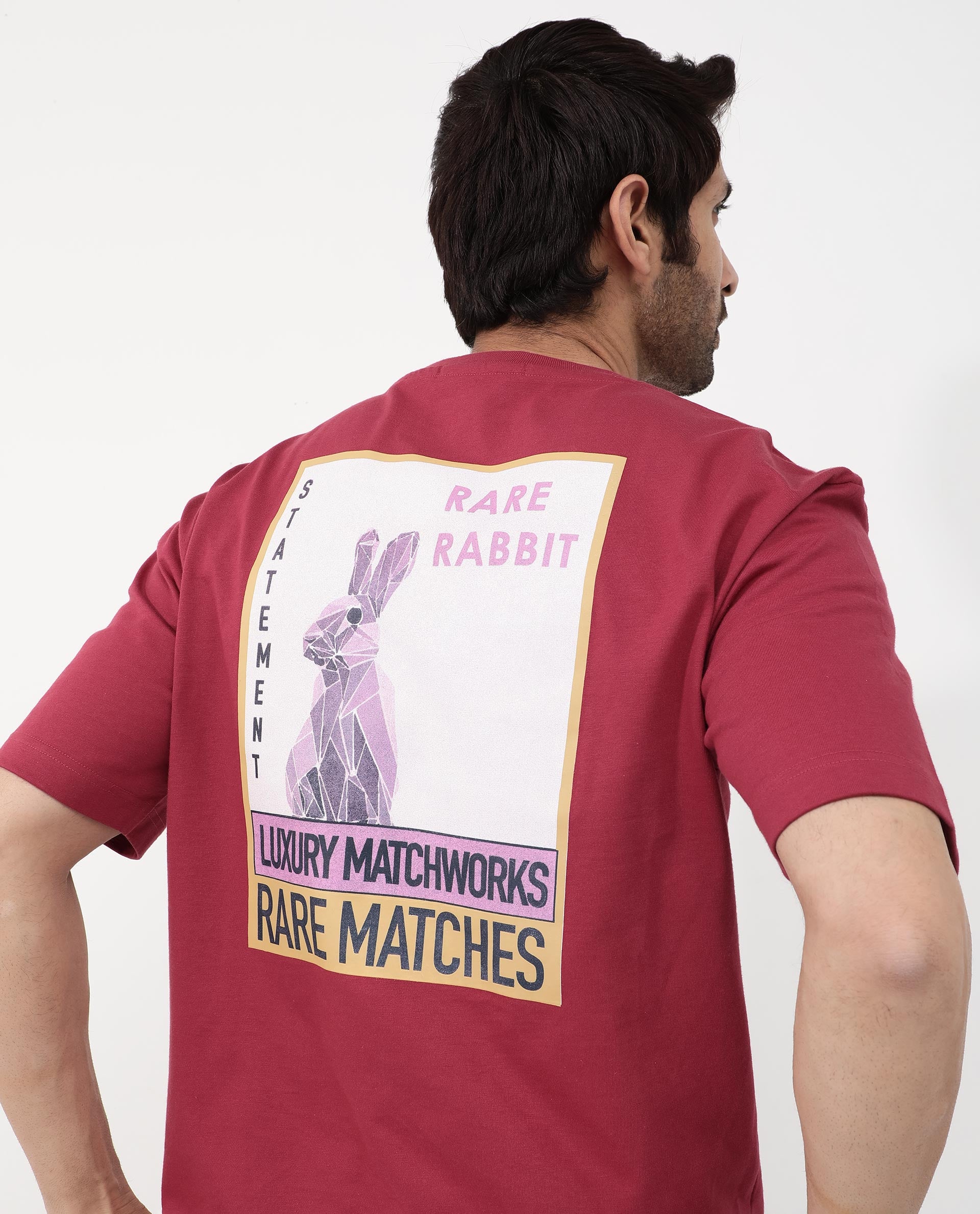 Rare Rabbit Articale Mens Iver Red Cotton Polyester Fabric Short Sleeve Crew Neck Oversized Fit Graphic Printed T-Shirt