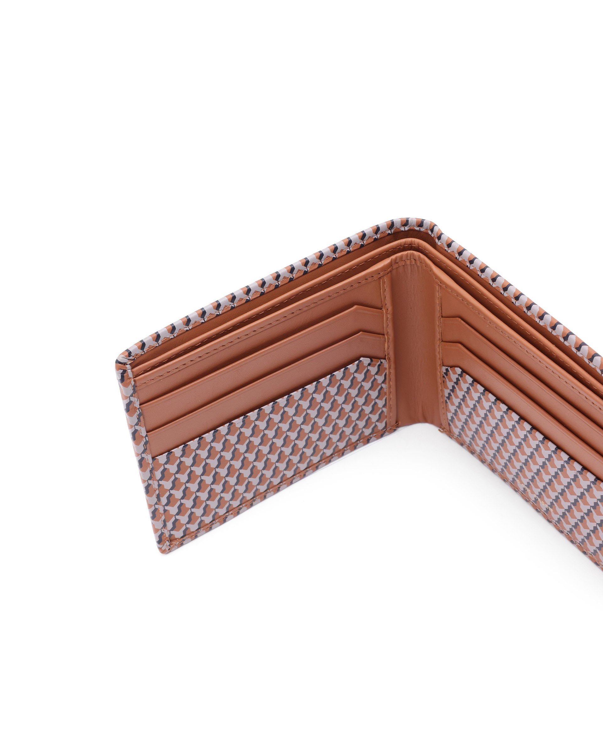 Rare Rabbit Men's Iver Tan Bi Fold Slim RFID Monogram Print Wallet