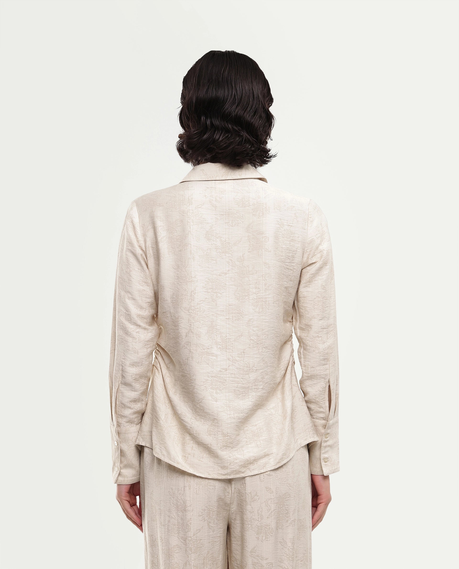 Rareism Women's Ivish-T Primary Beige Viscose Blend Spread Collar Button Regular Jacquard Shirt