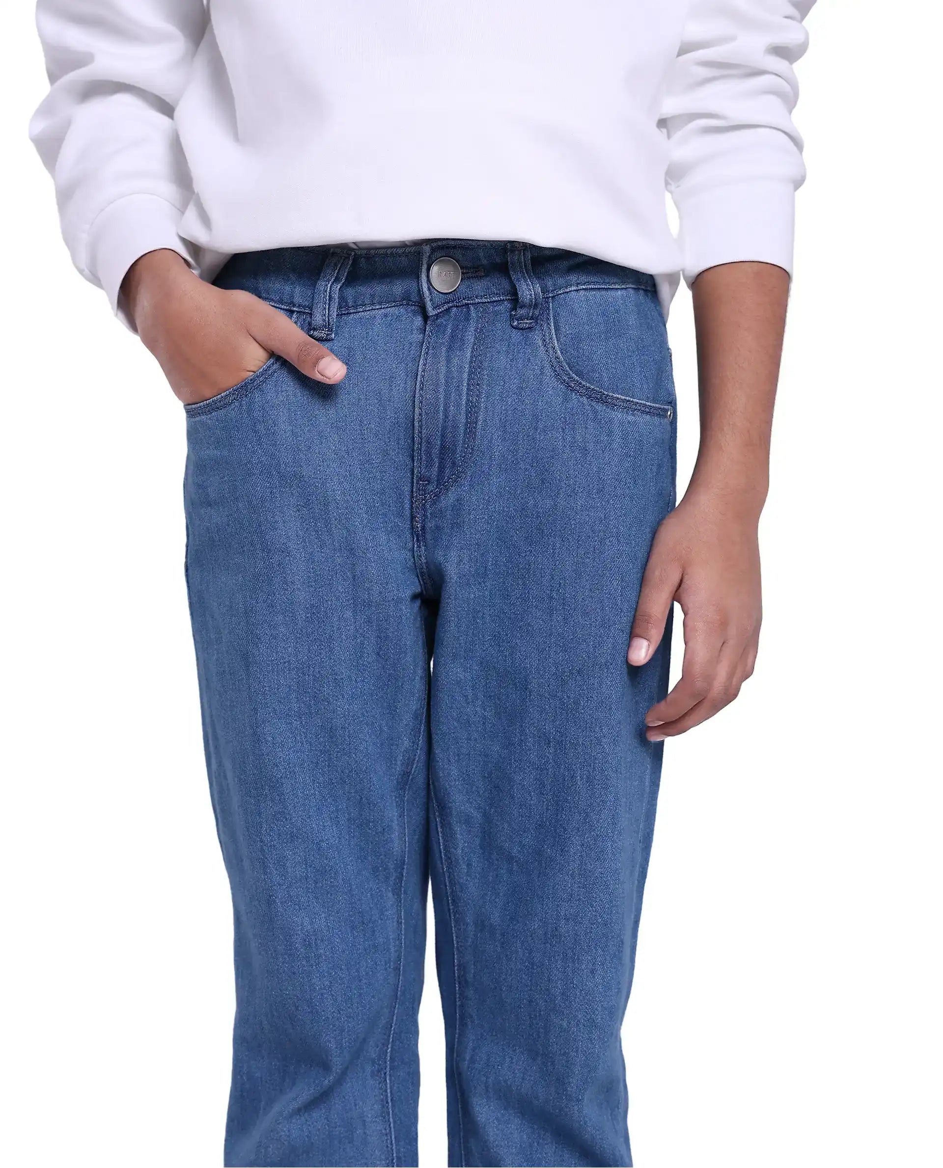 Rare Ones Kids Ivan Light Blue Cotton Slim Fit Denim Pant