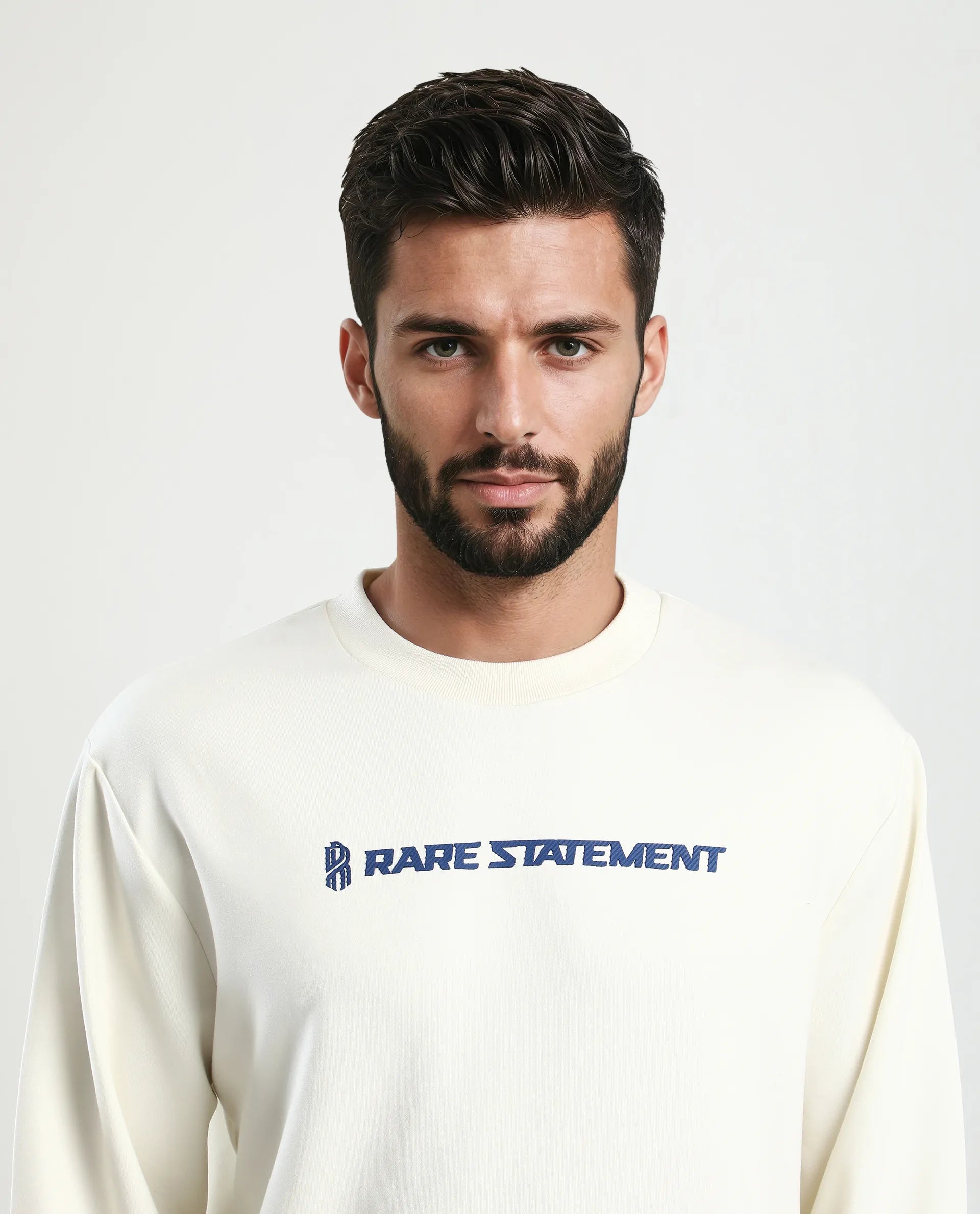 Rare Rabbit Men's Jabe-T Off White Modal Blend Graphic Print Regular Fit Full Sleeve Crew Neck Sweatshirt