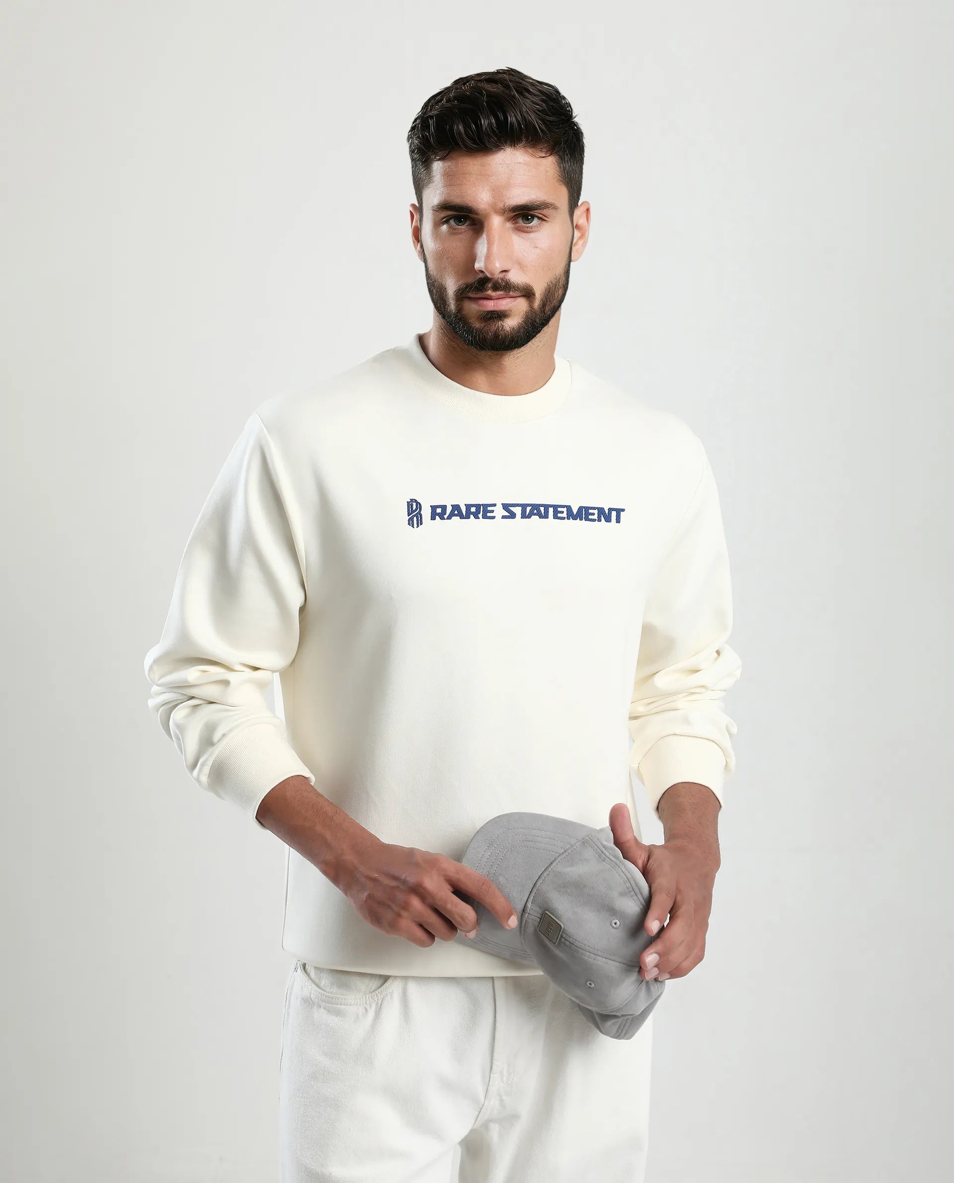 Rare Rabbit Men's Jabe-T Off White Modal Blend Graphic Print Regular Fit Full Sleeve Crew Neck Sweatshirt