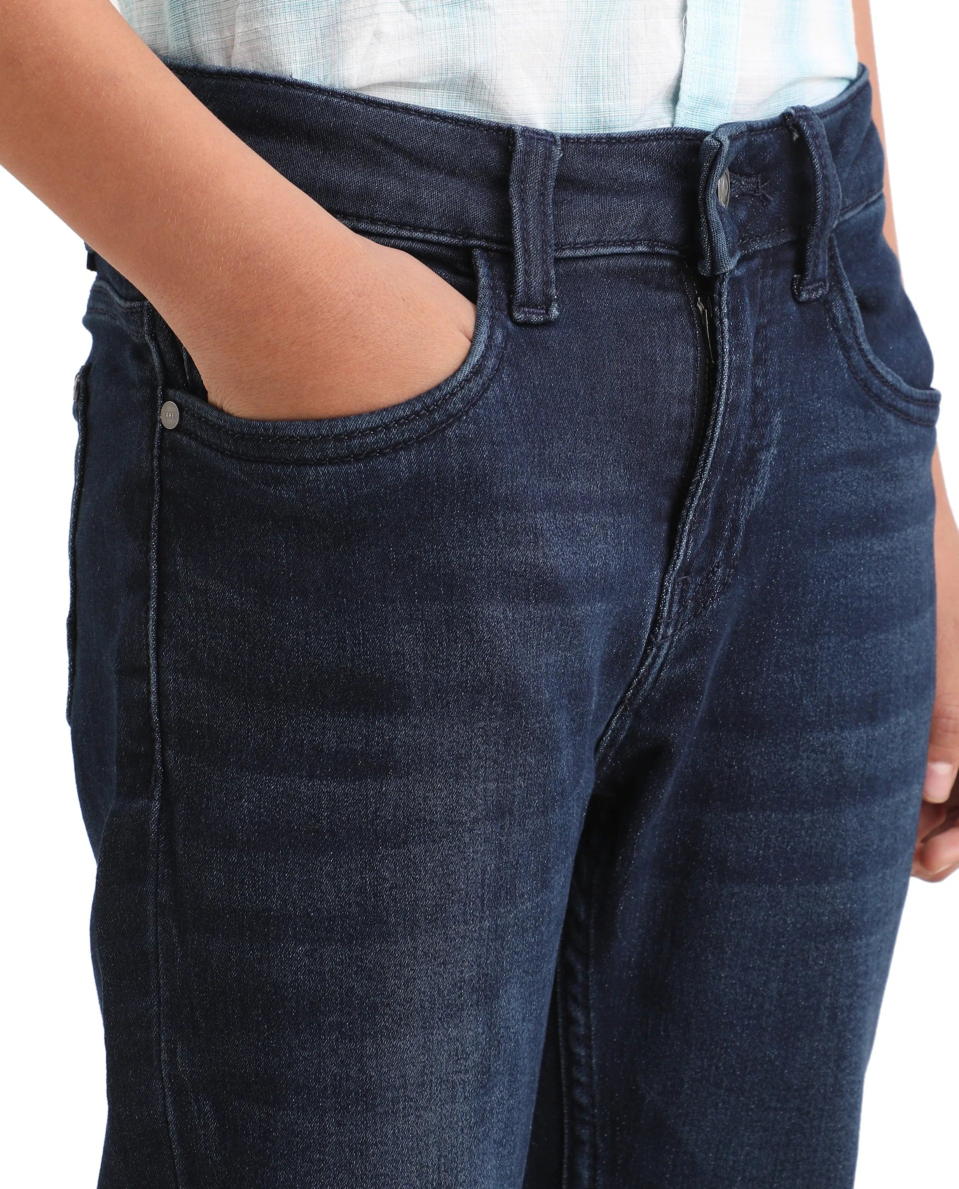 Rare Ones Kids Jace 2 Dark Blue Cotton Solid Button And Zip Closure Slim Fit Jeans