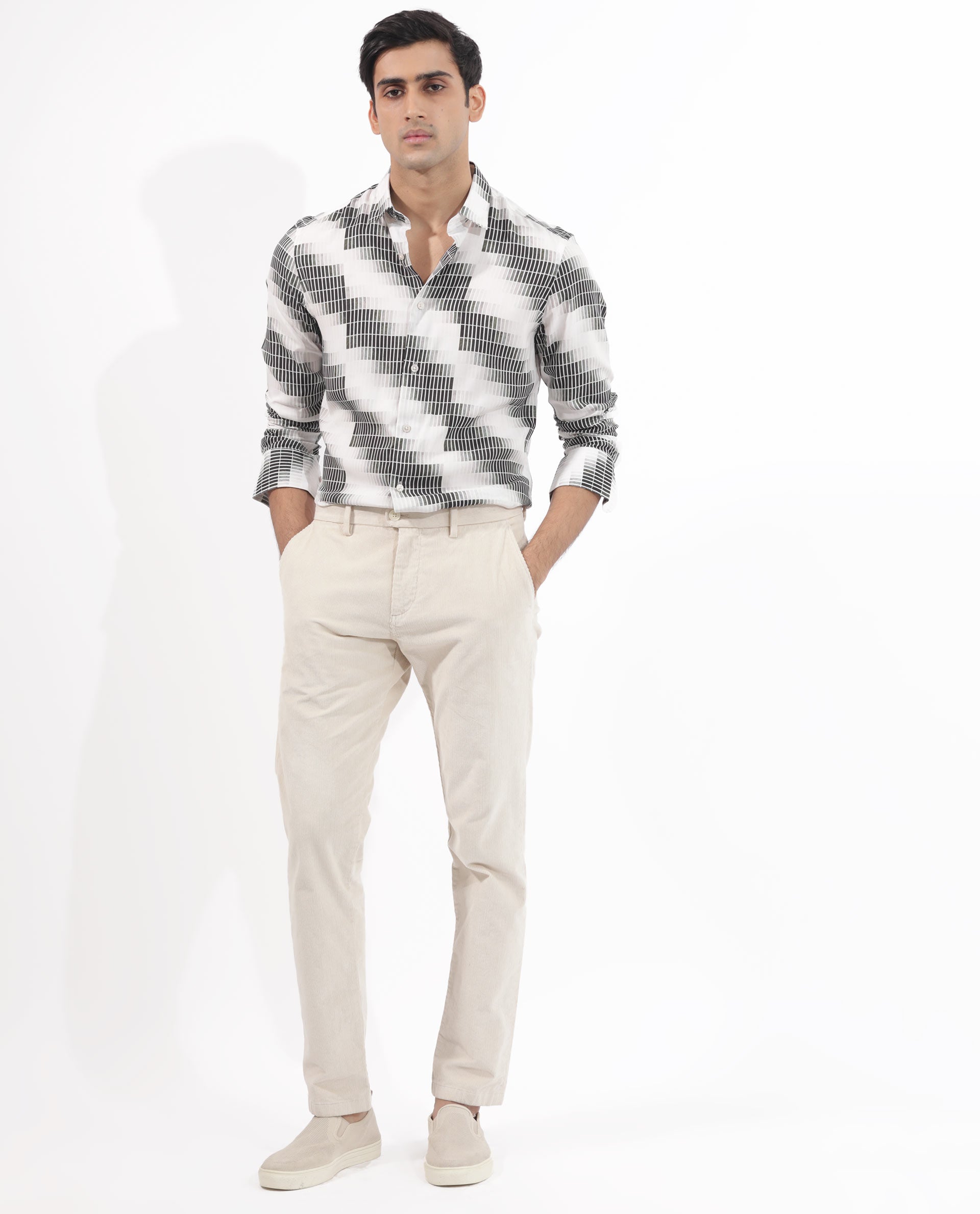 Rare Rabbit Mens Jace Black Viscose Fabric Full Sleeve Geometric Print Shirt