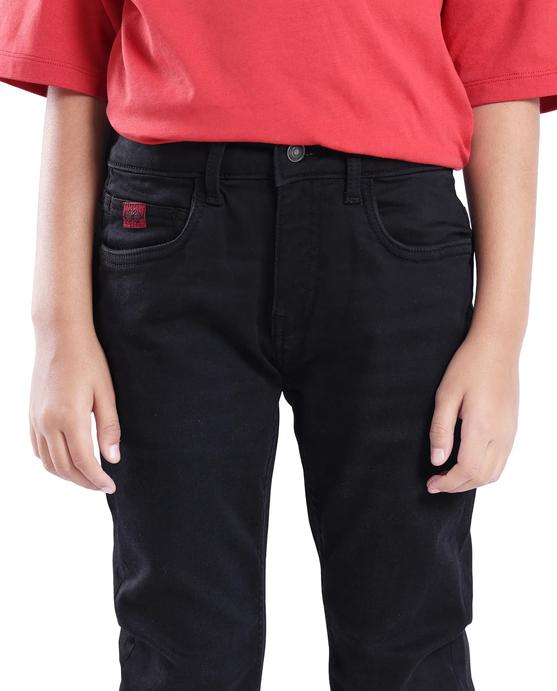 Rare Ones Kids Jace-K Black Cotton Solid Button And Zip Closure Slim Fit Fit Jeans