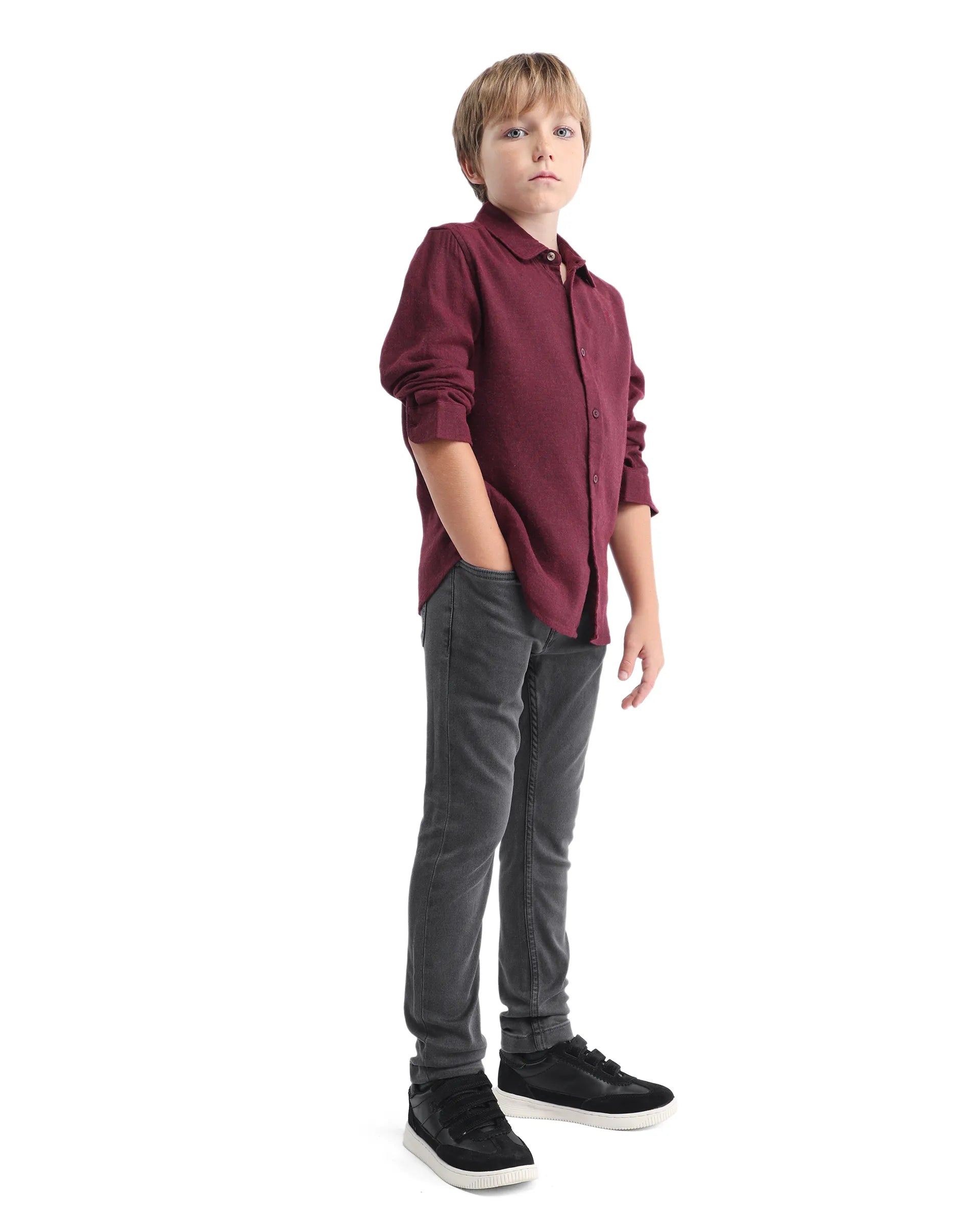 Rare Ones Kids Jace-K Grey Cotton Solid Button Closure Slim Fit Fit Denim Pant