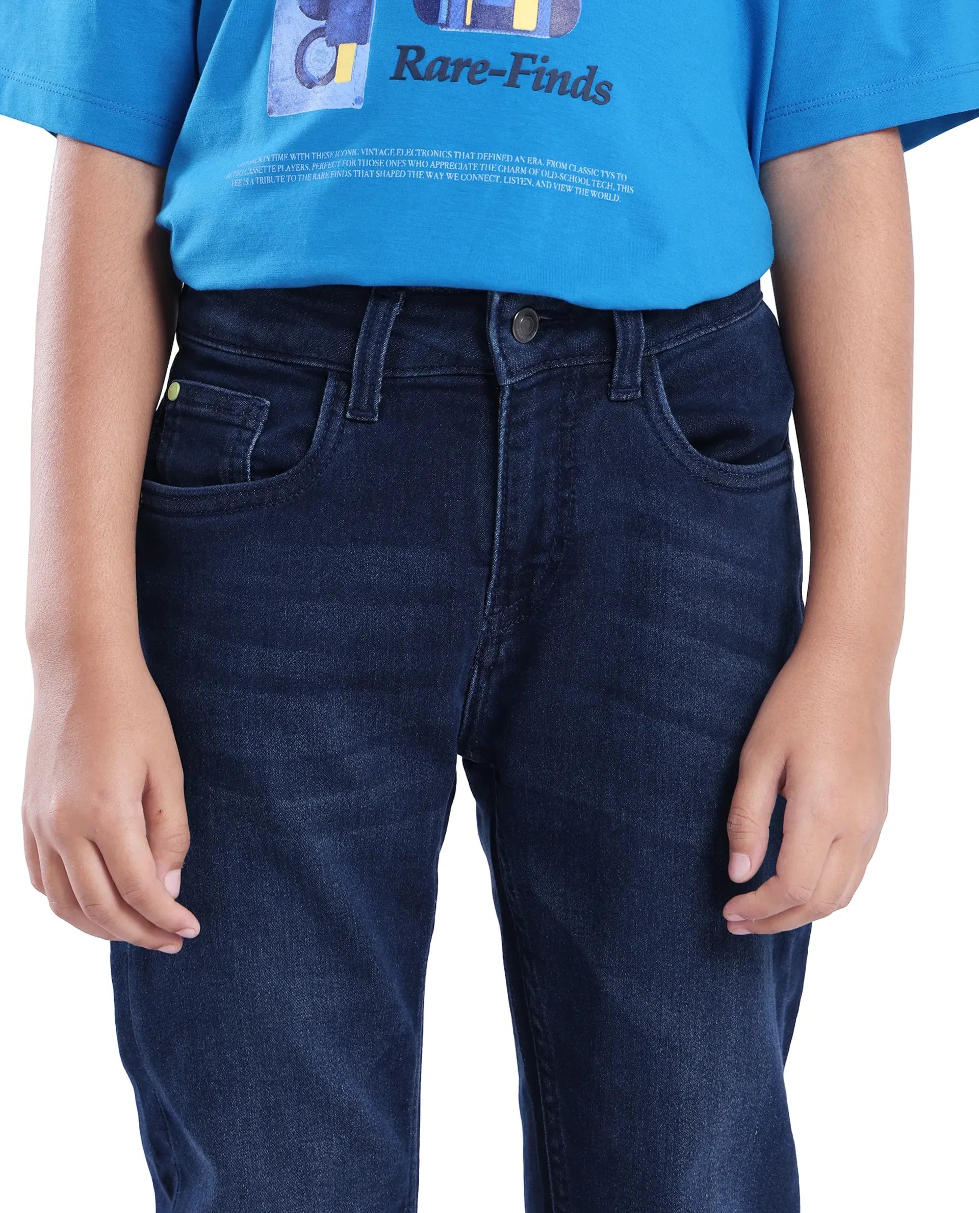 Rare Ones Kids Jace 2 Light Blue Cotton Solid Button And Zip Closure Slim Fit Jeans