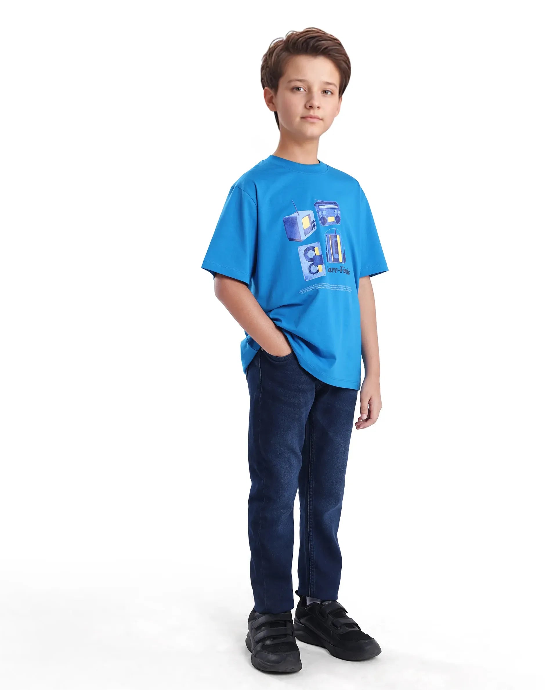 Rare Ones Kids Jace 2 Light Blue Cotton Solid Button And Zip Closure Slim Fit Jeans