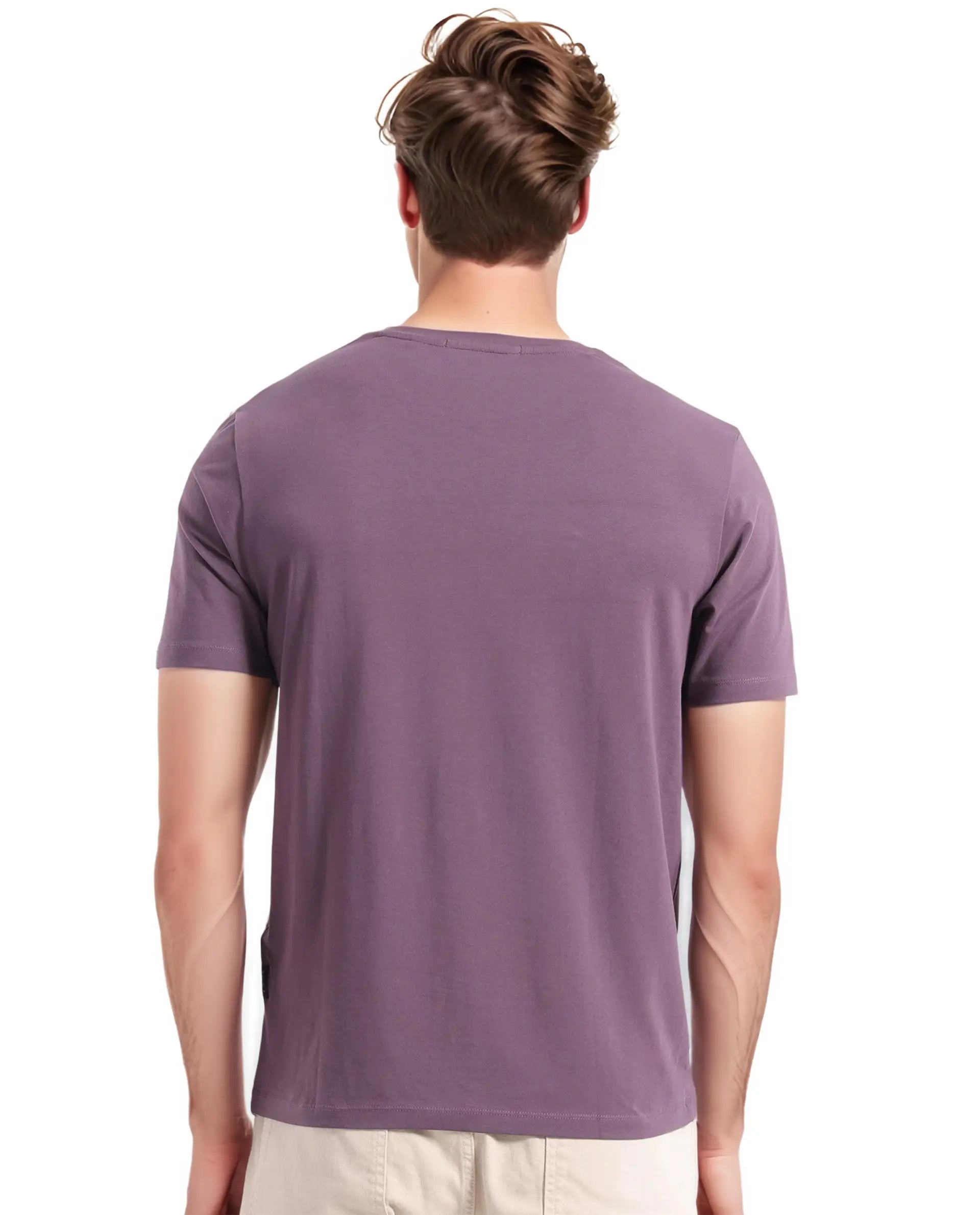 Rare Rabbit Men Jaceb Dusky Purple Short Sleeve Crew Neck Printed T-Shirt