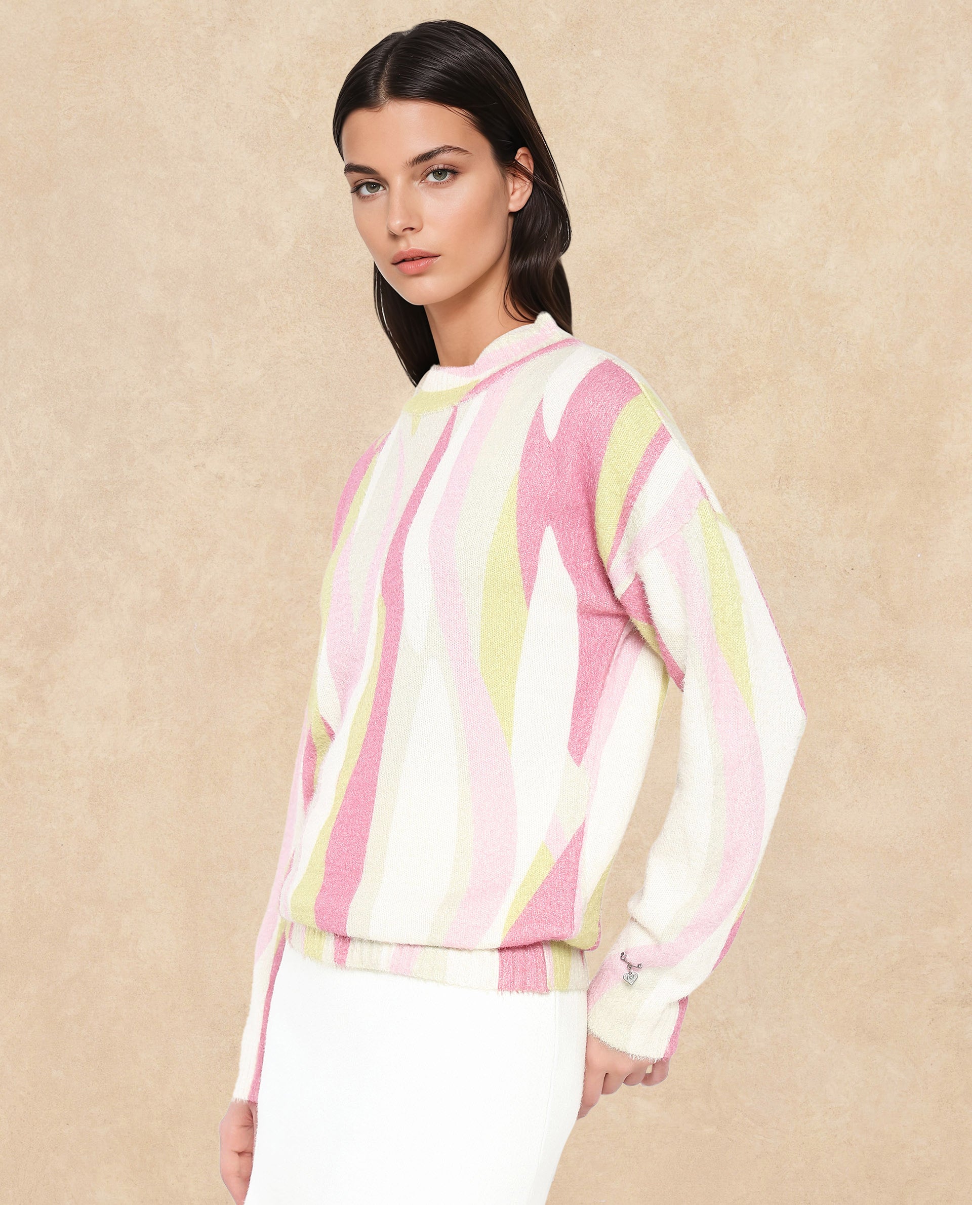 Rareism Women Jacira Light Multi Relaxed Fit Printed Sweater