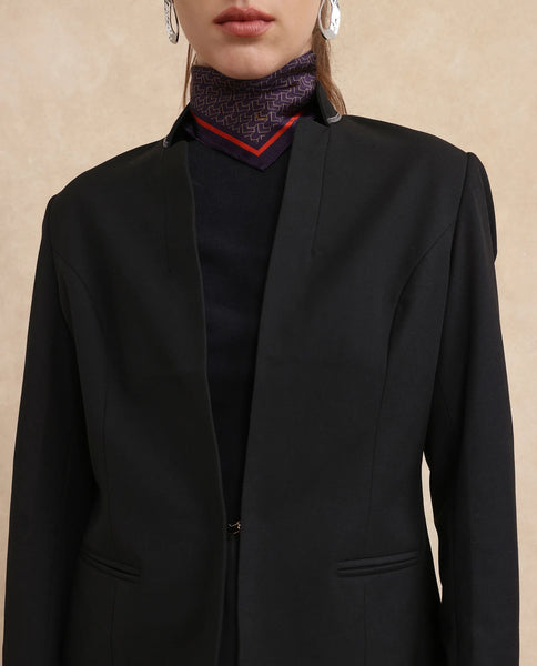 Rareism Women's Tasmania Black Cotton Blend Mandarin Collar Plain Regular Fit Jacket