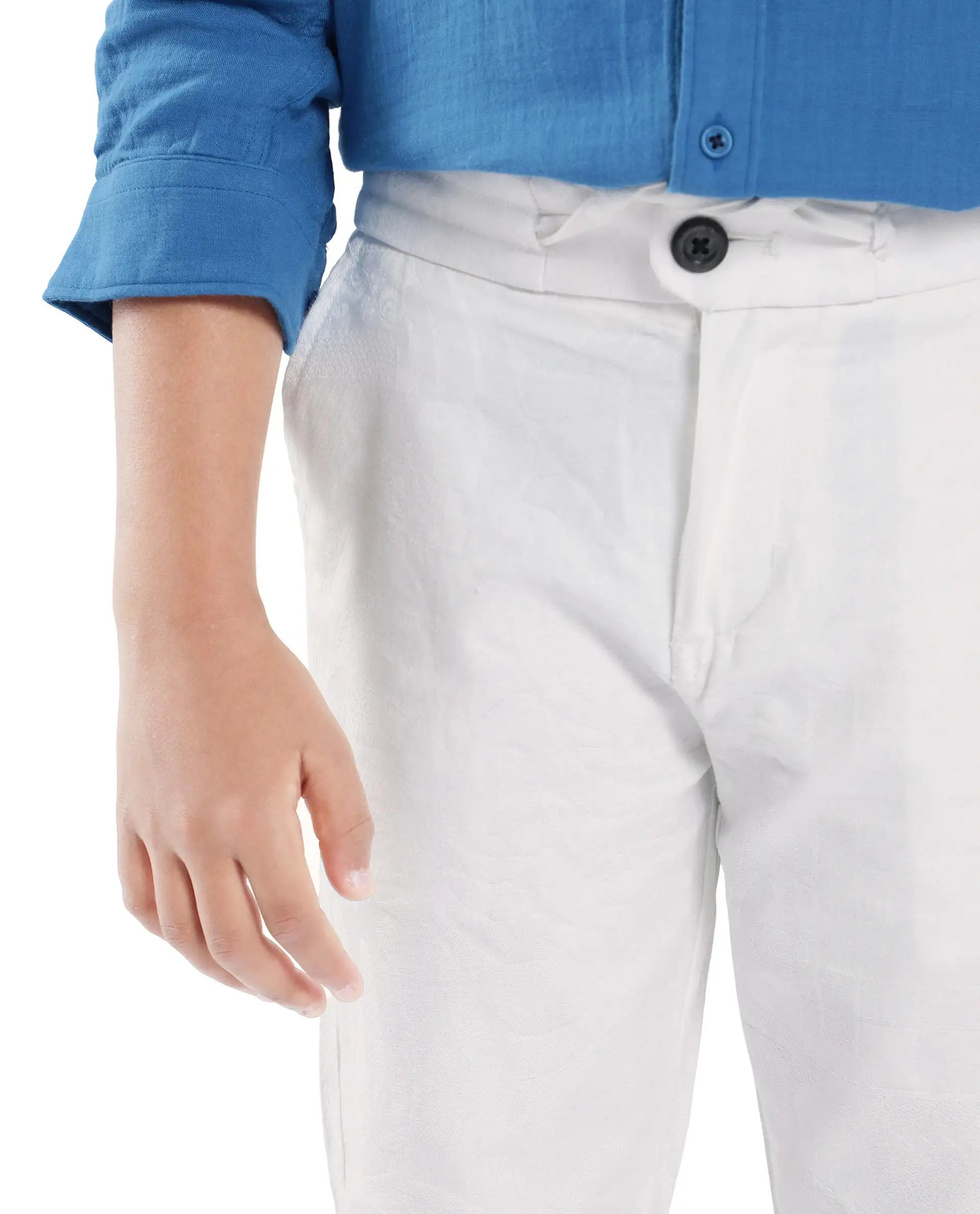 Rare Ones Kids Jack Off White Cotton Plain Button & Zip & Drawstring Closure Regular Fit Trouser