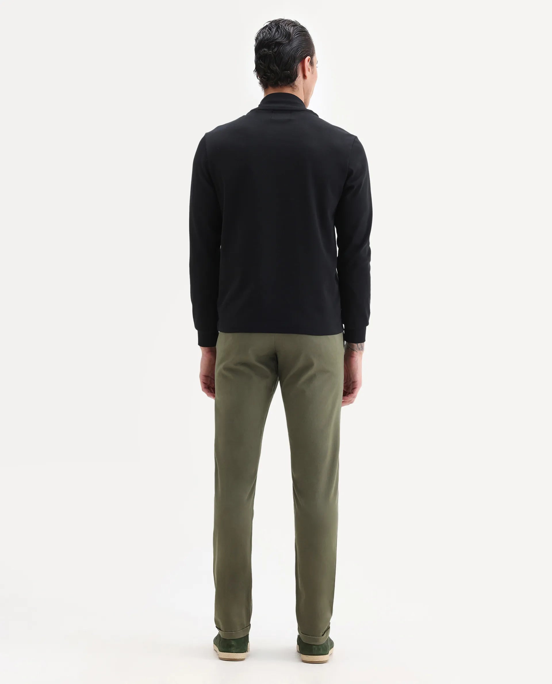 Rare Rabbit Men's Jacob Dark Olive Cotton Plain Regular Fit Trouser