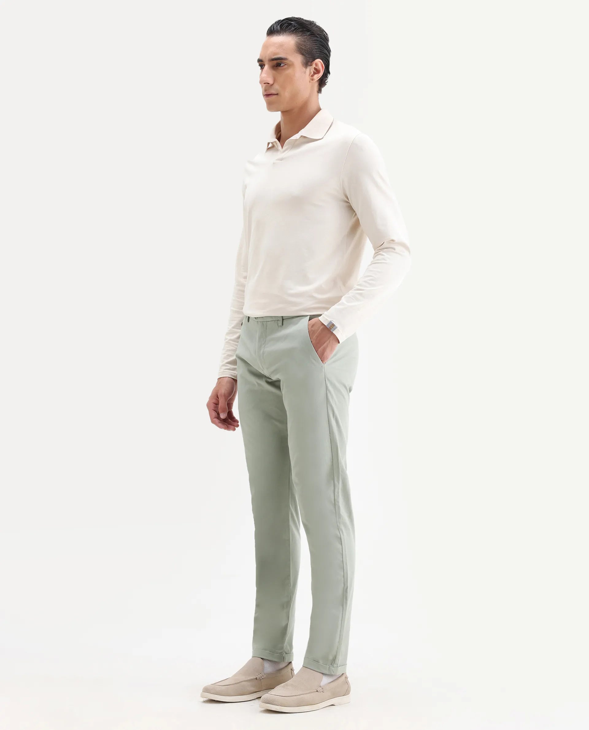 Rare Rabbit Men's Jacob Grey Cotton Plain Regular Fit Trouser