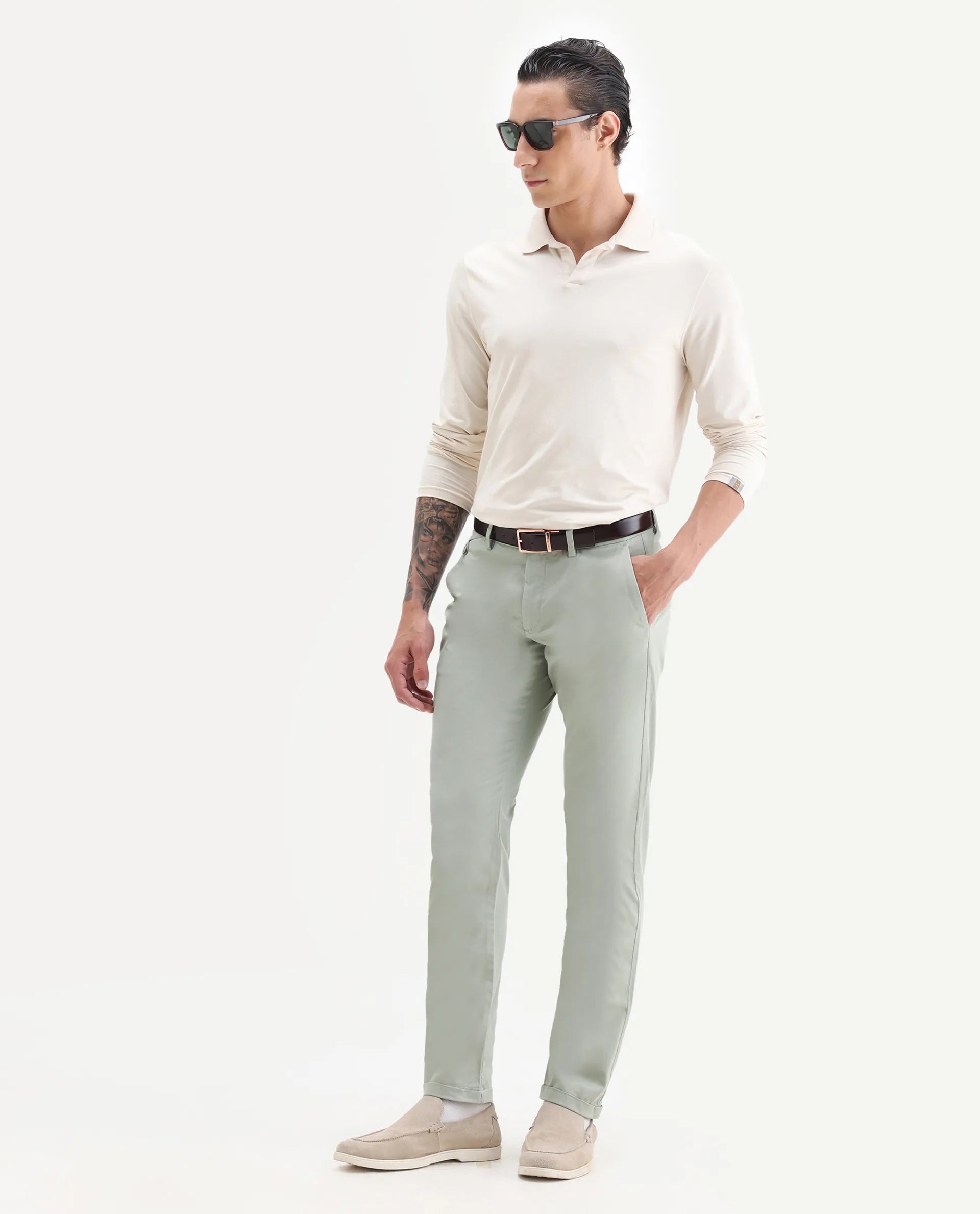 Rare Rabbit Men's Jacob Grey Cotton Plain Regular Fit Trouser