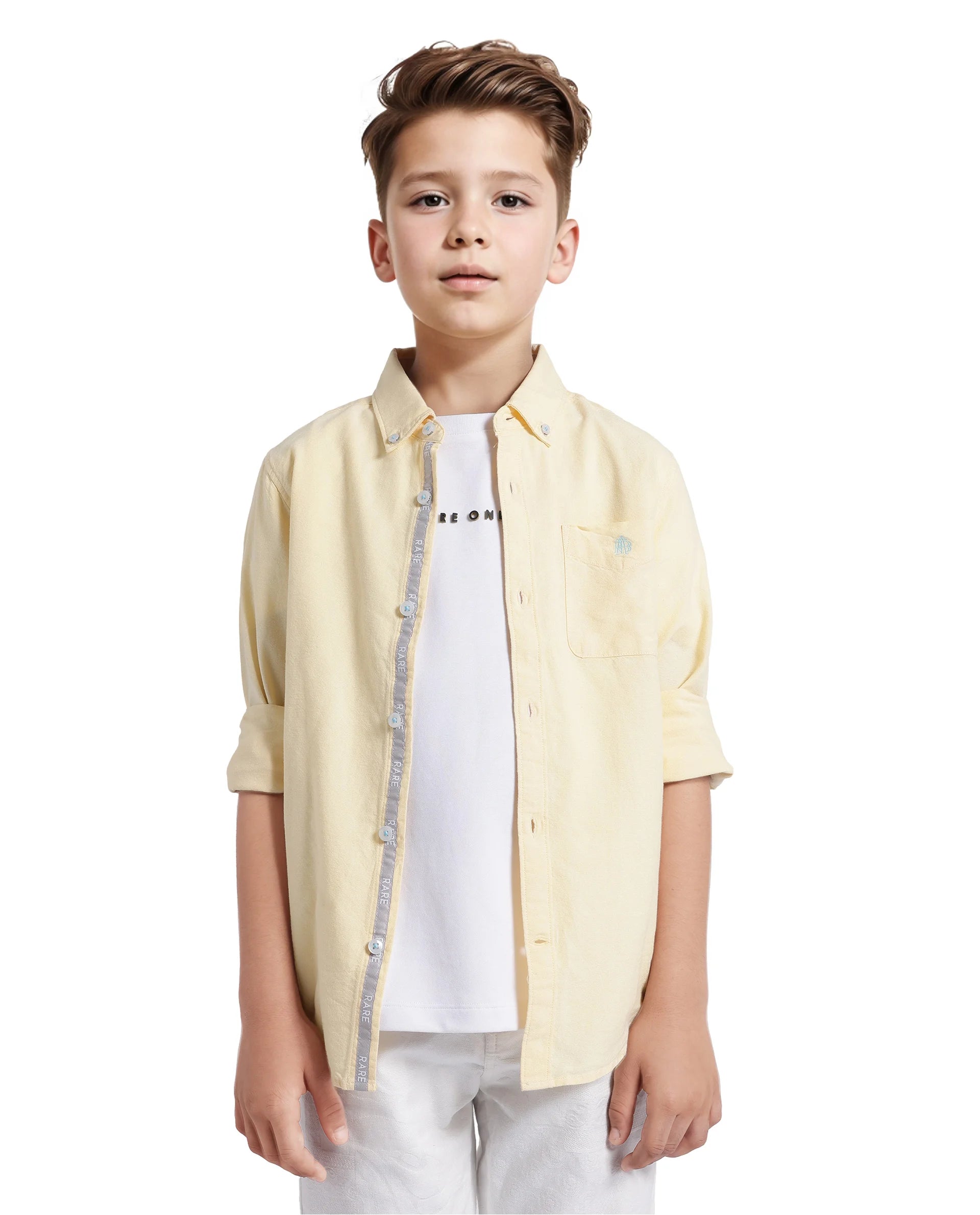 Rare Ones Kids Jac Pastel Yellow Cotton Full Sleeves Button Down Regular Fit Solid Shirt