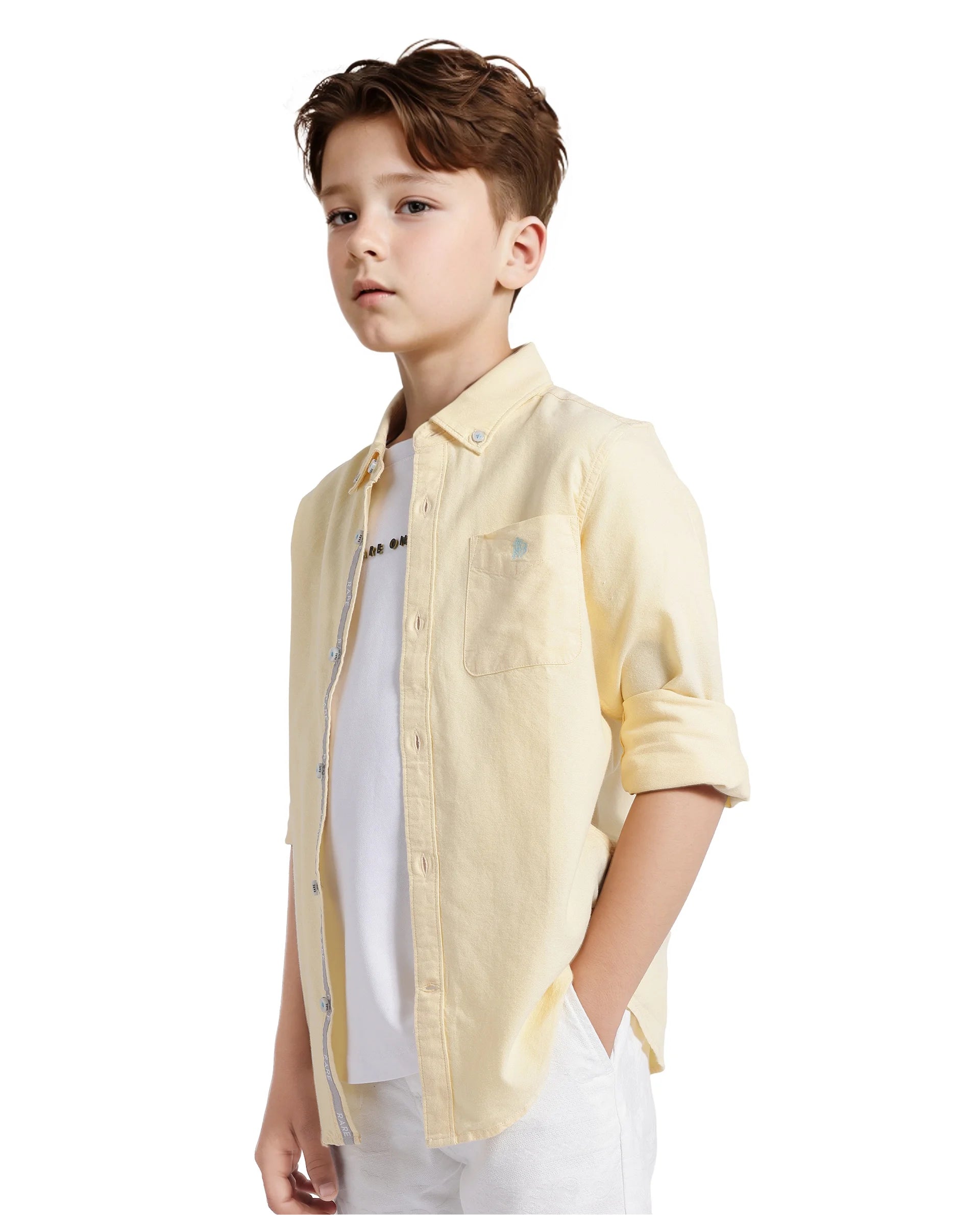 Rare Ones Kids Jac Pastel Yellow Cotton Full Sleeves Button Down Regular Fit Solid Shirt