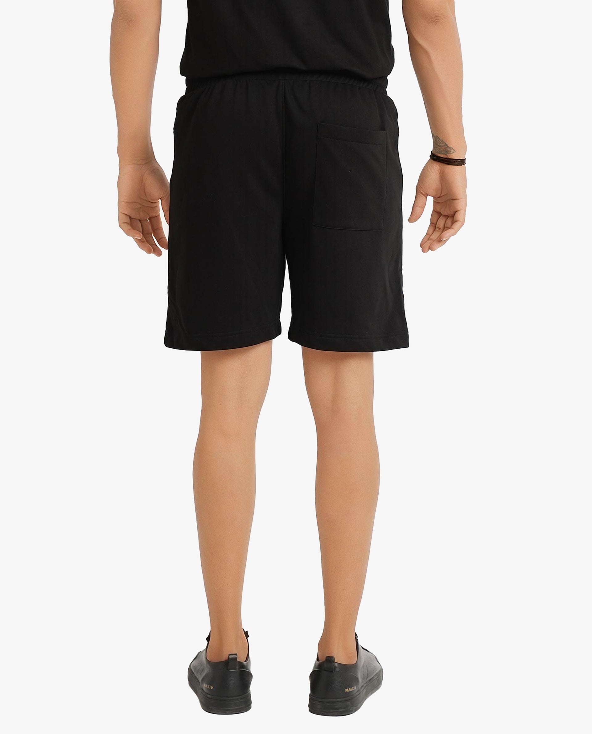 Rare Rabbit Men Jade-B Black Terry Cotton Polyester Fabric Drawstring Closure Oversized Fit Abstract Graphic Print Shorts