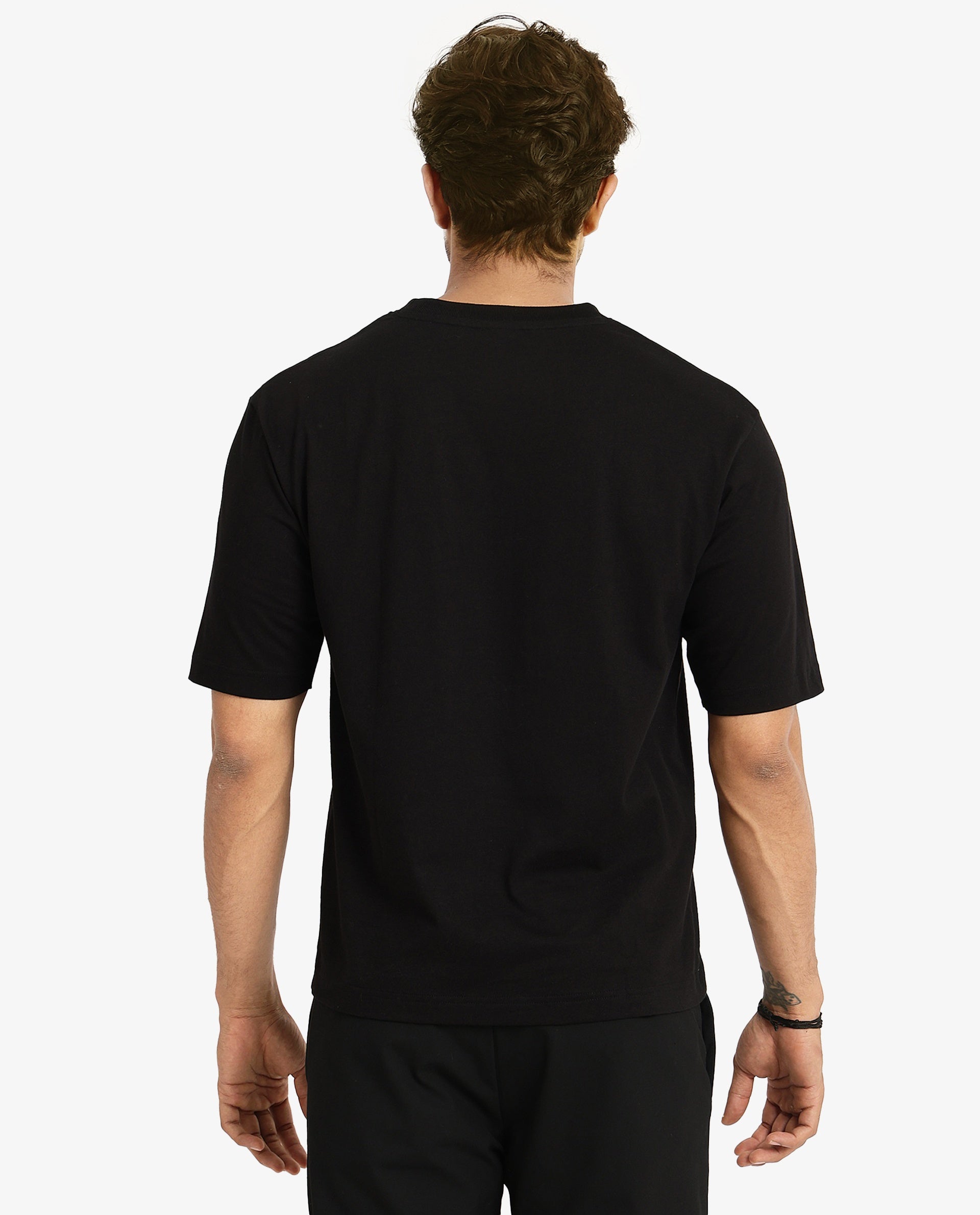 Rare Rabbit Men Jade Black Cotton Fabric Short Sleeve Crew Neck Oversized Fit Abstract Graphic Print T-Shirt