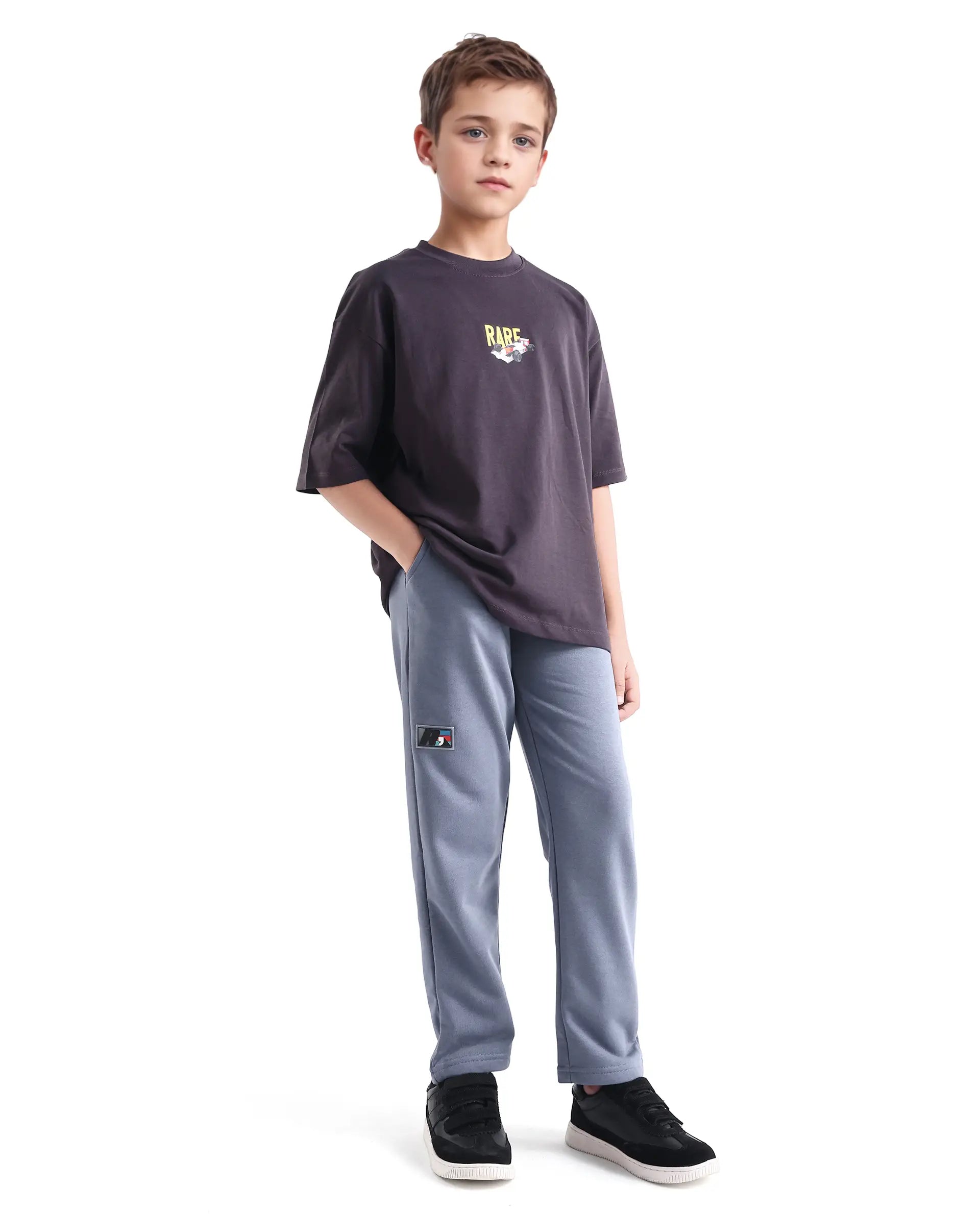 Rare Ones Kids Jag-B Dusky Purple Cotton Blend Pigment Print Straight Fit Trackpant
