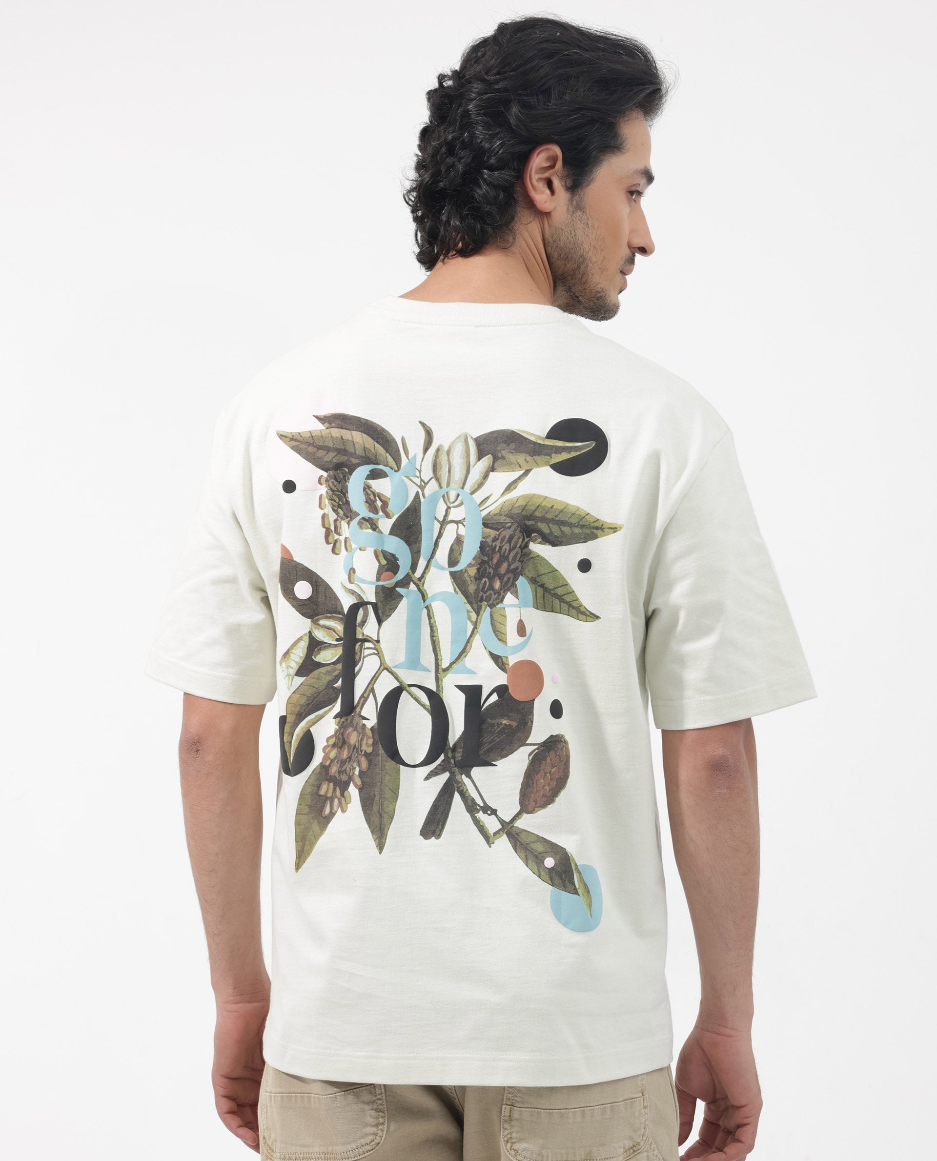 Rare Rabbit Articale Men's Jaime Pastel Green Cotton Polyester Fabric Crew Neck Oversized Fit Knit Floral Print T-Shirt