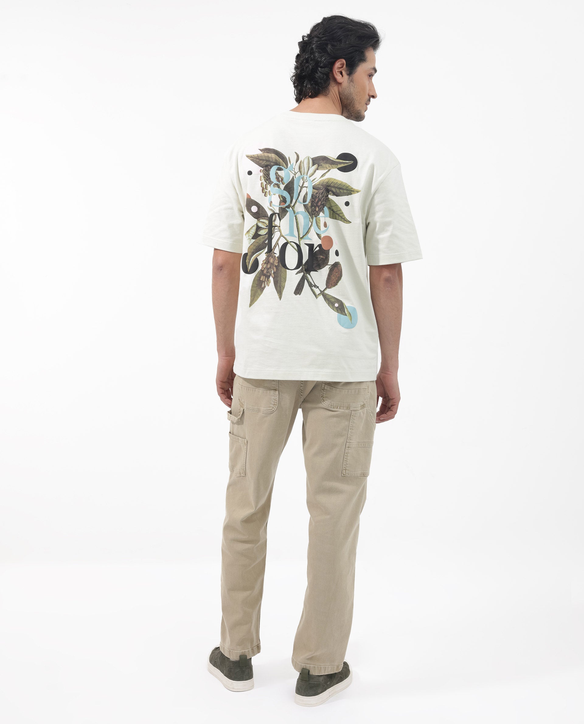 Rare Rabbit Articale Men's Jaime Pastel Green Cotton Polyester Fabric Crew Neck Oversized Fit Knit Floral Print T-Shirt