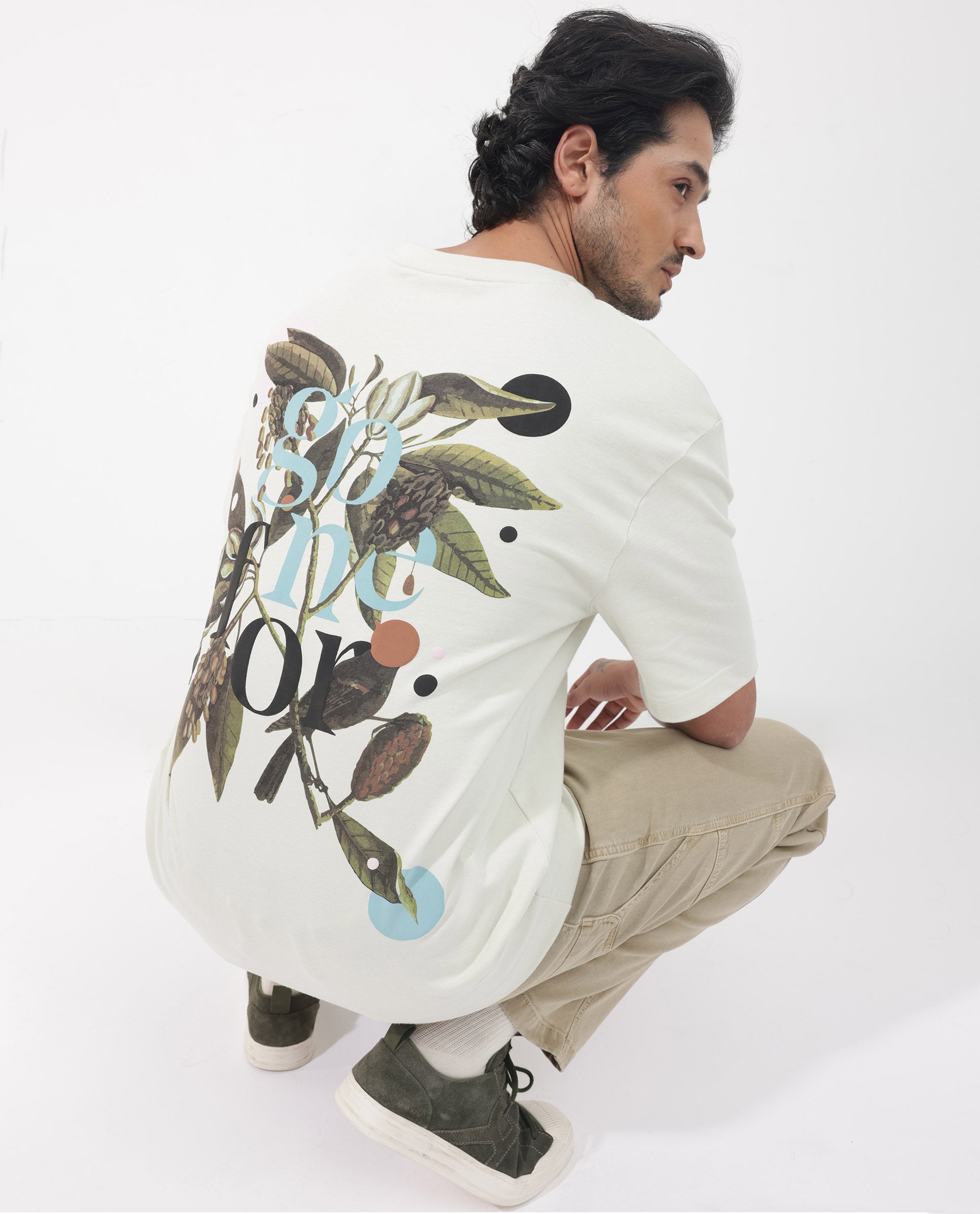 Rare Rabbit Articale Men's Jaime Pastel Green Cotton Polyester Fabric Crew Neck Oversized Fit Knit Floral Print T-Shirt