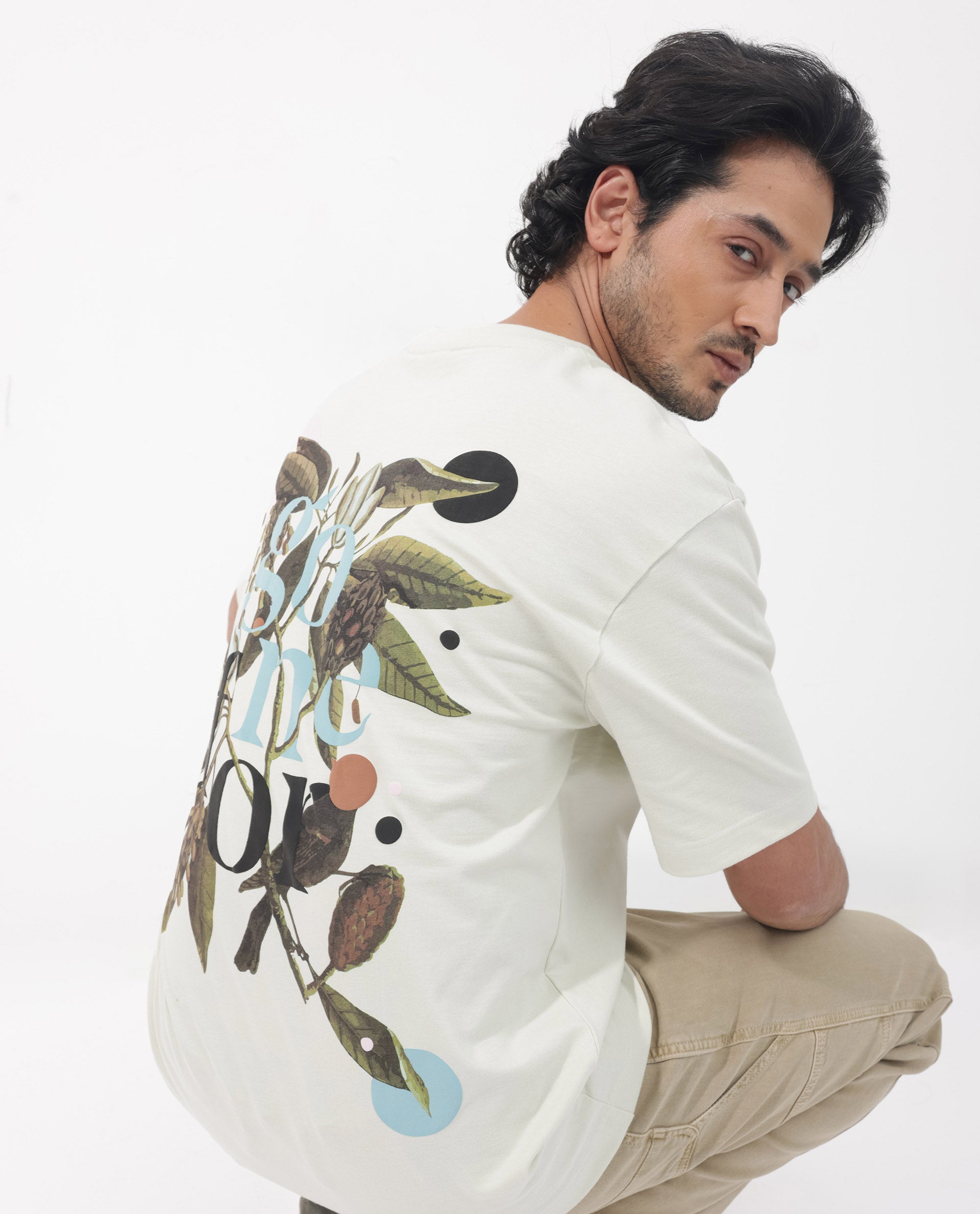 Rare Rabbit Articale Men's Jaime Pastel Green Cotton Polyester Fabric Crew Neck Oversized Fit Knit Floral Print T-Shirt