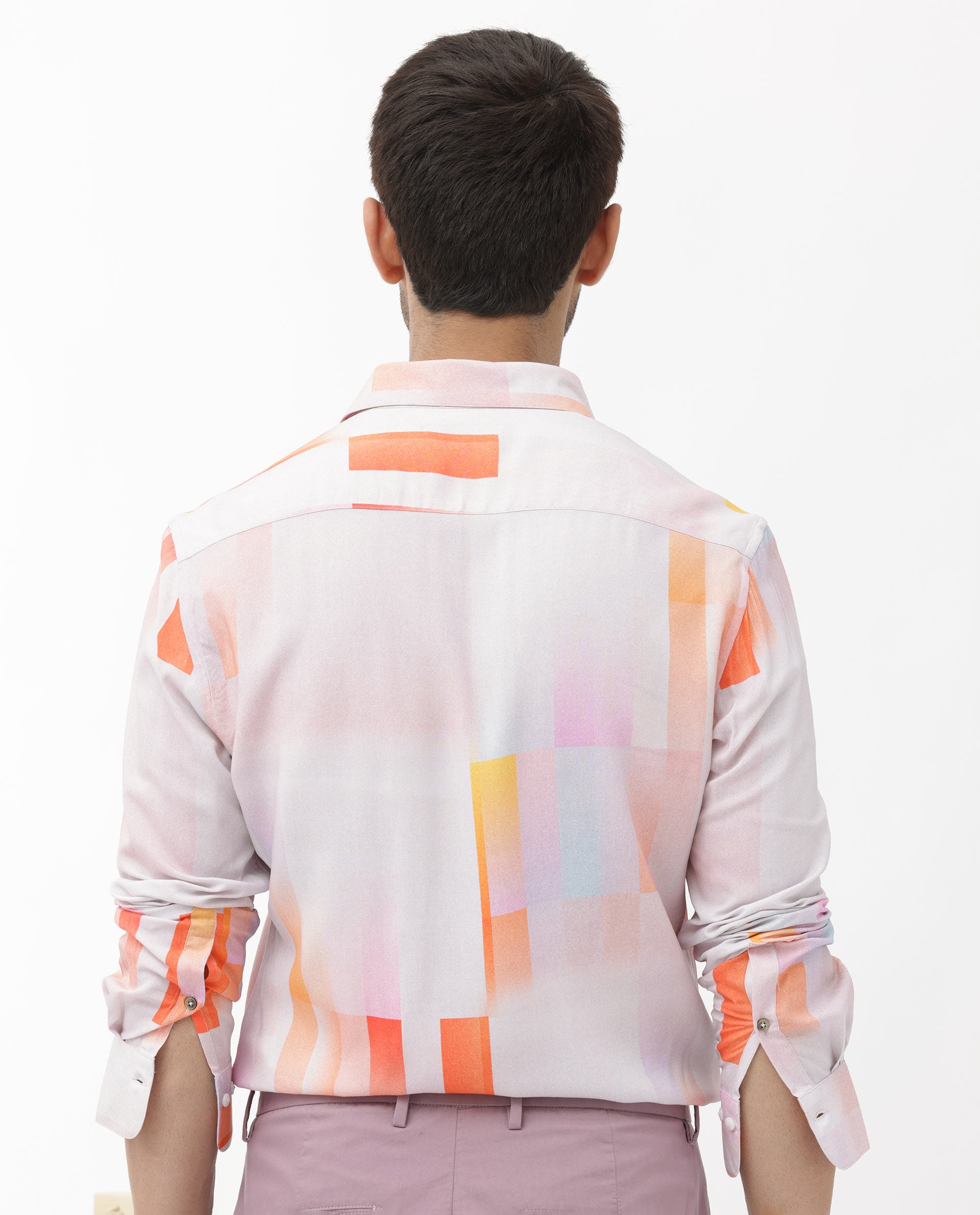 Rare Rabbit Mens Jalic Pastel Purple Viscose Fabric Full Sleeve Abstract Print Shirt