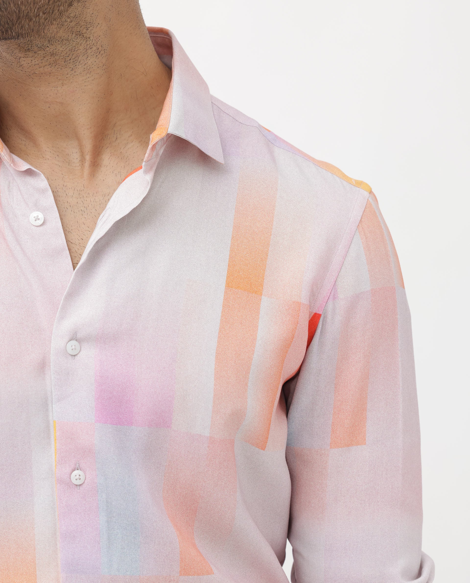 Rare Rabbit Mens Jalic Pastel Purple Viscose Fabric Full Sleeve Abstract Print Shirt