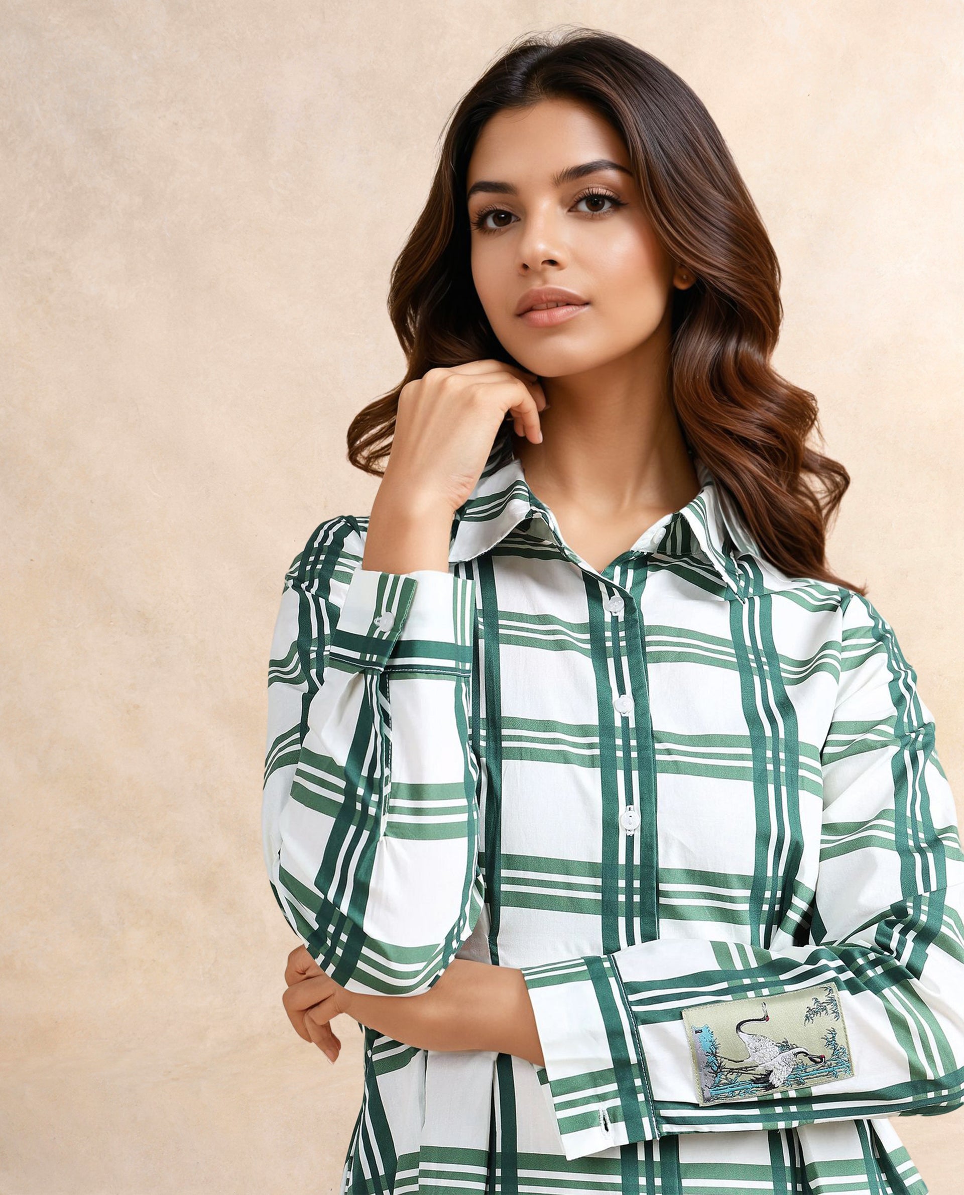 Rareism Women Jalopim Light Ecru Cotton Fabric Cuffed Sleeve Collared Neck Button Closure Fit And Flare Mini Printed Dress