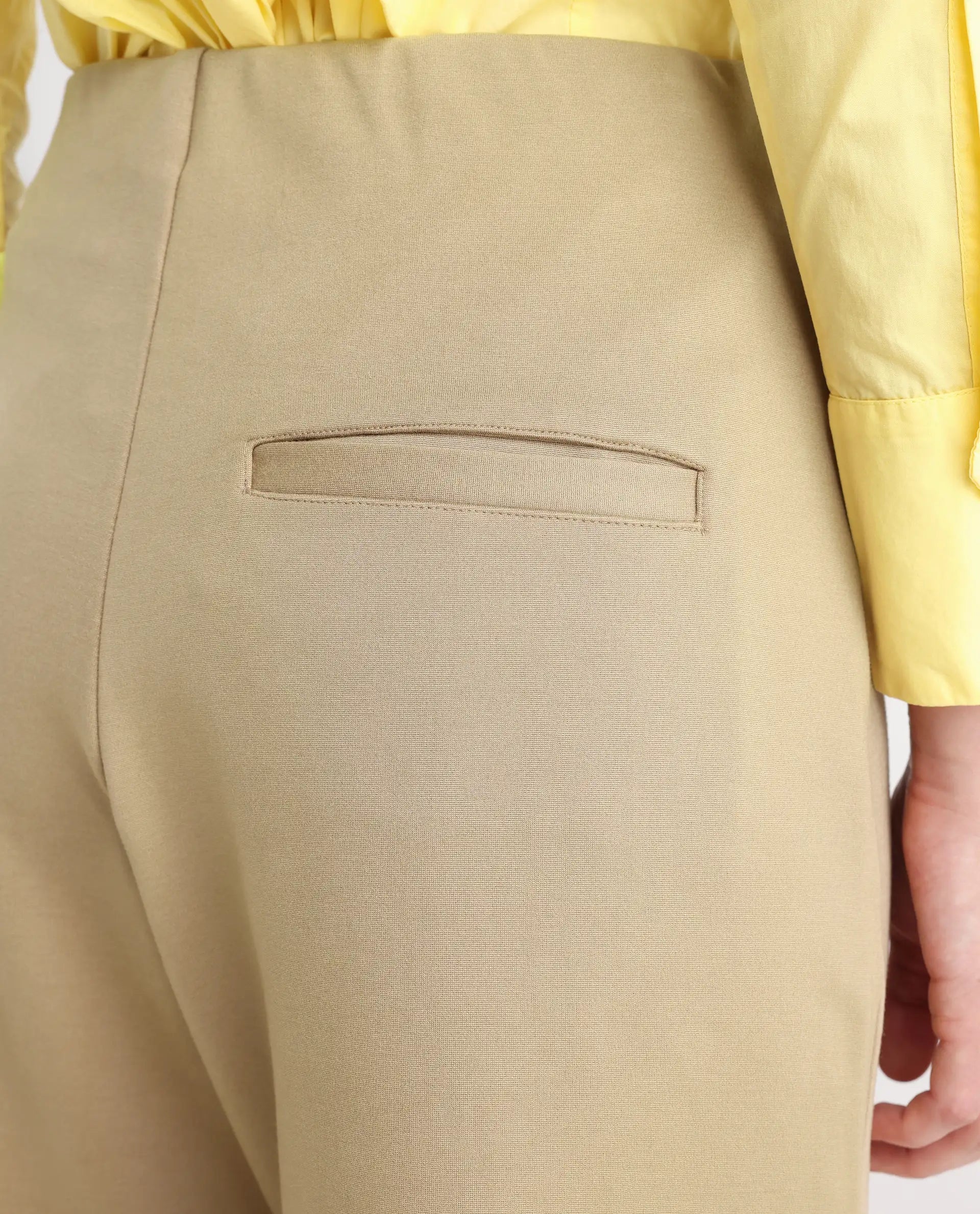 Rareism Women's Jancura Beige Rayon Plain Ankle Length Bootcut Trouser