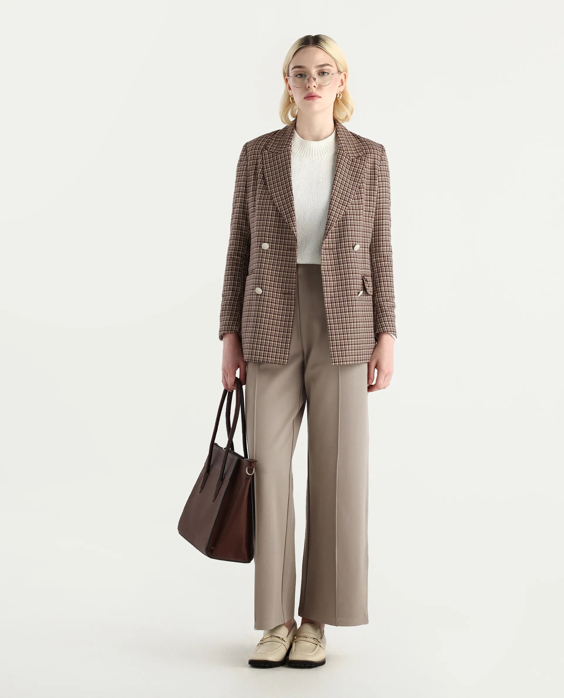 Rareism Women's Jancura-R Beige Viscose Blend Fabric Straight Plain Trouser