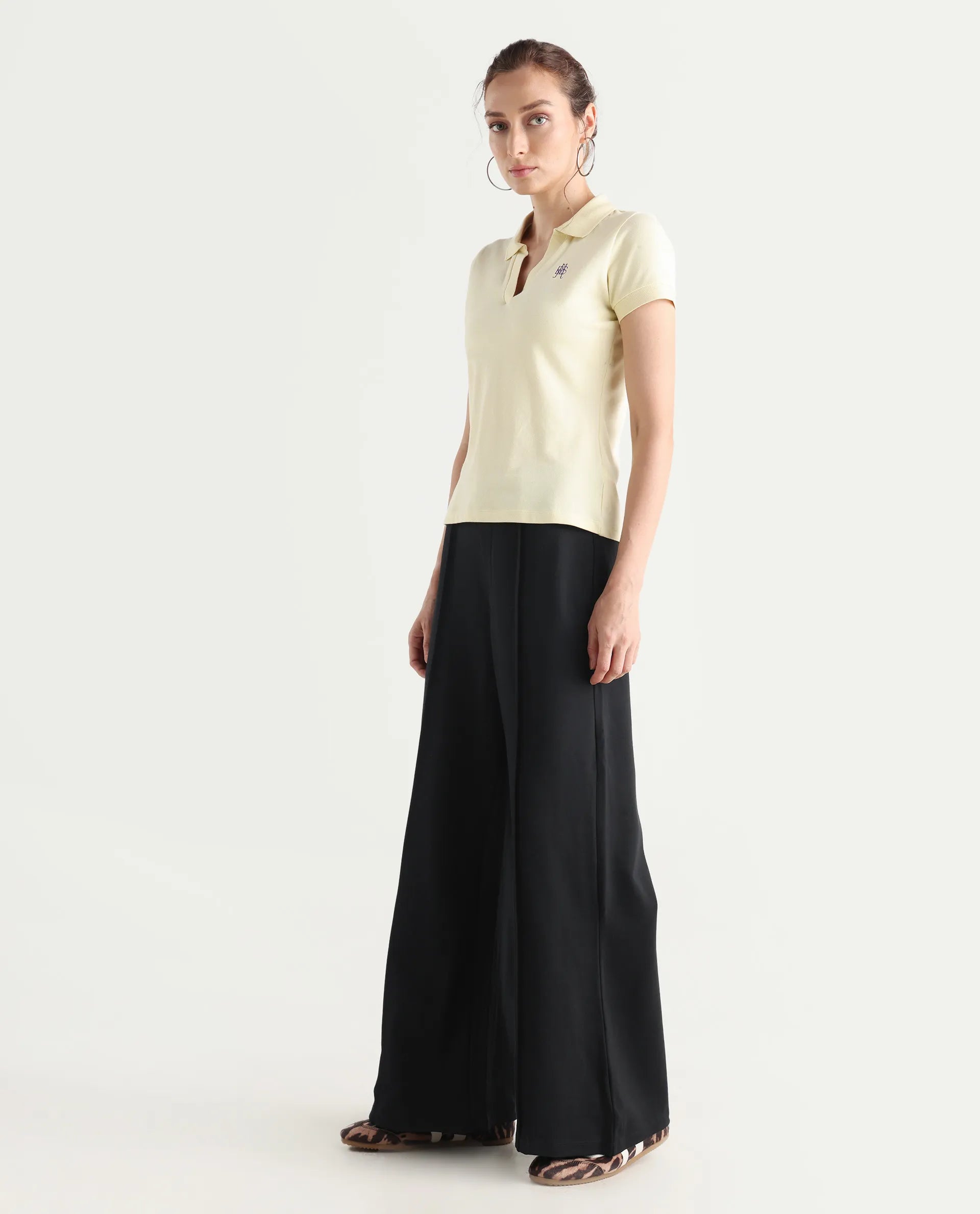 Rareism Women's Jancura Black Nylon Fabric Straight Plain Trouser