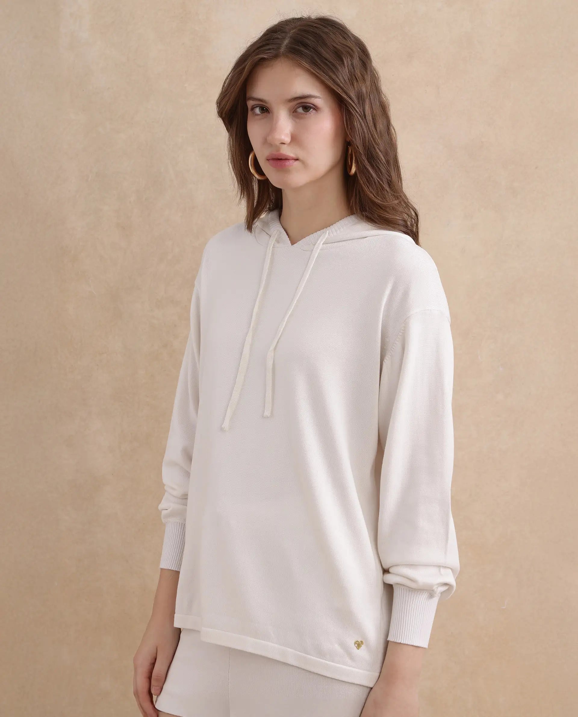 Rareism Women Janfinn-T Off White Viscose Blend Fabric Full Sleeve Relaxed Fit Top