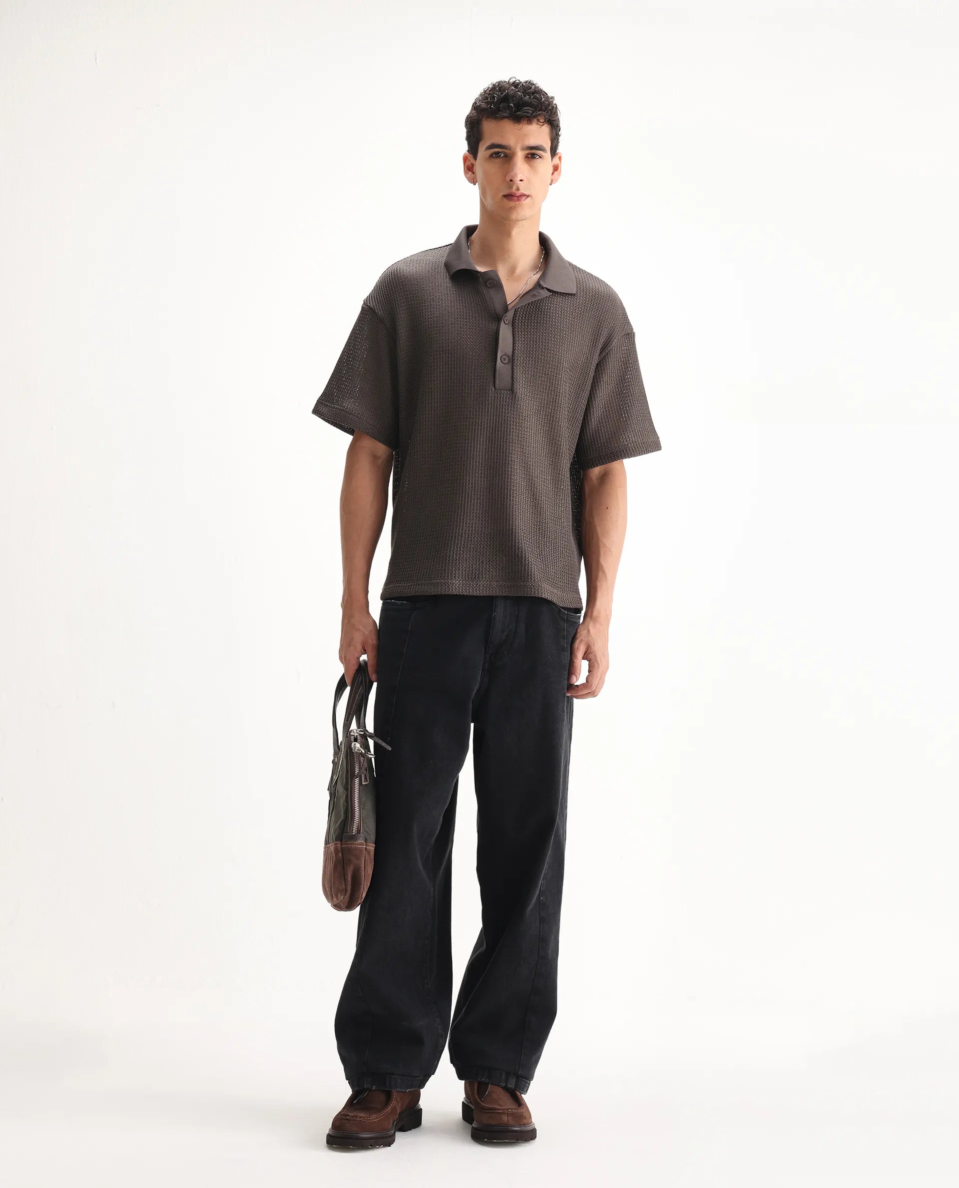 Rare Rabbit Men's Janik Grey Cotton Blend Plain Baggy Fit Jeans