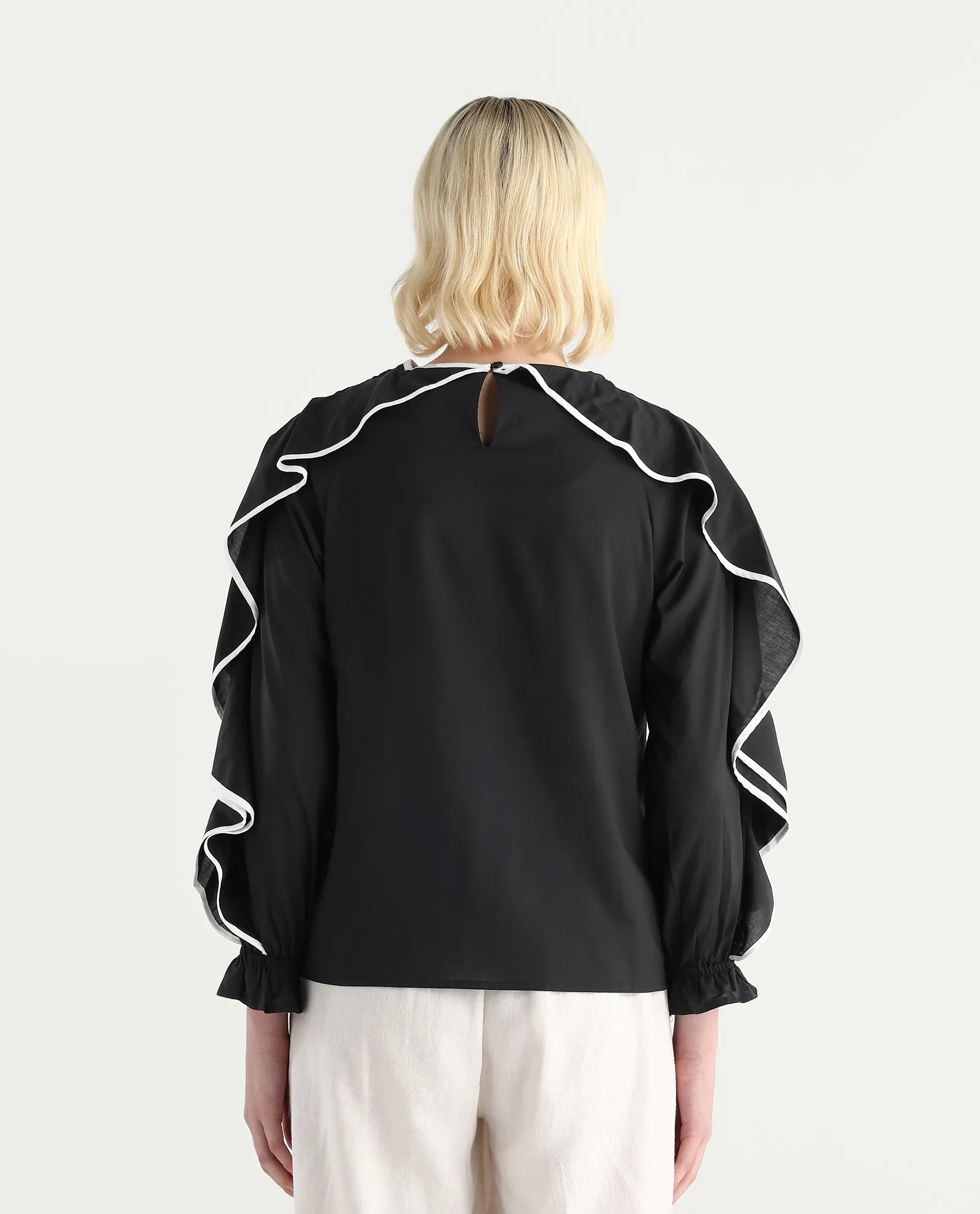 Rareism Women's Janpara Black Modal Round Neck Printed Raglan Sleeve Regular Fit Top