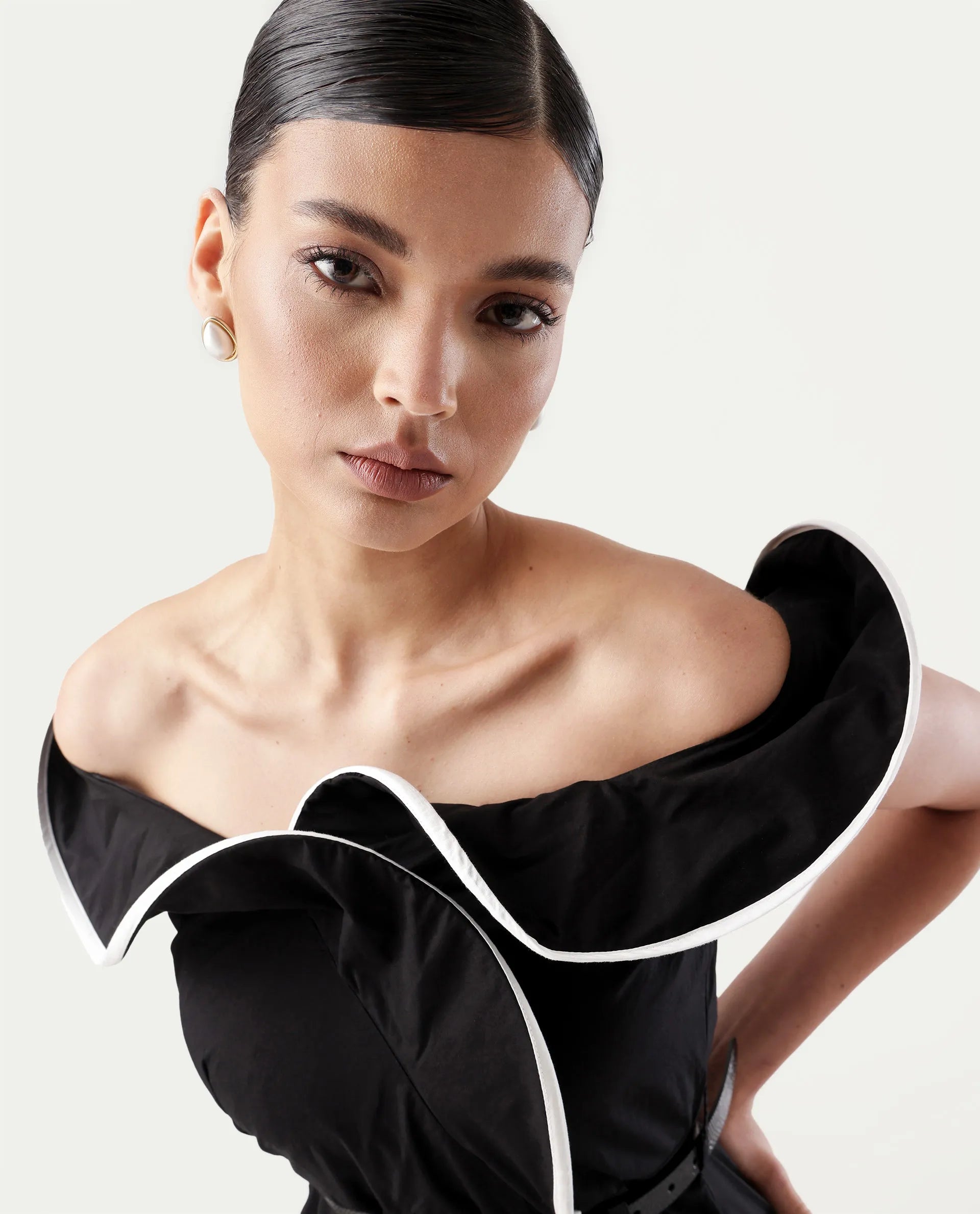 Rareism Women's Janrol Black Cotton Ruffled Neck Plain Sleeveless Midi Fit And Flare Dress