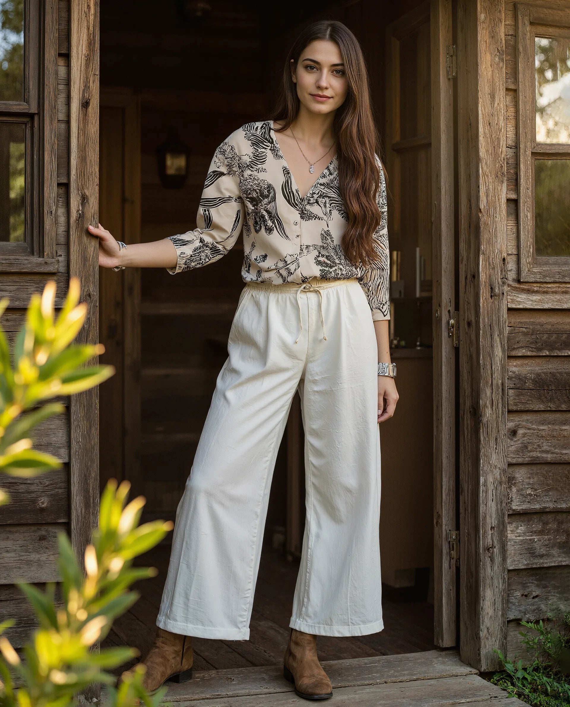 Rareism Women's Janry Beige Linen Plain Ankle Length Straight Fit Trouser