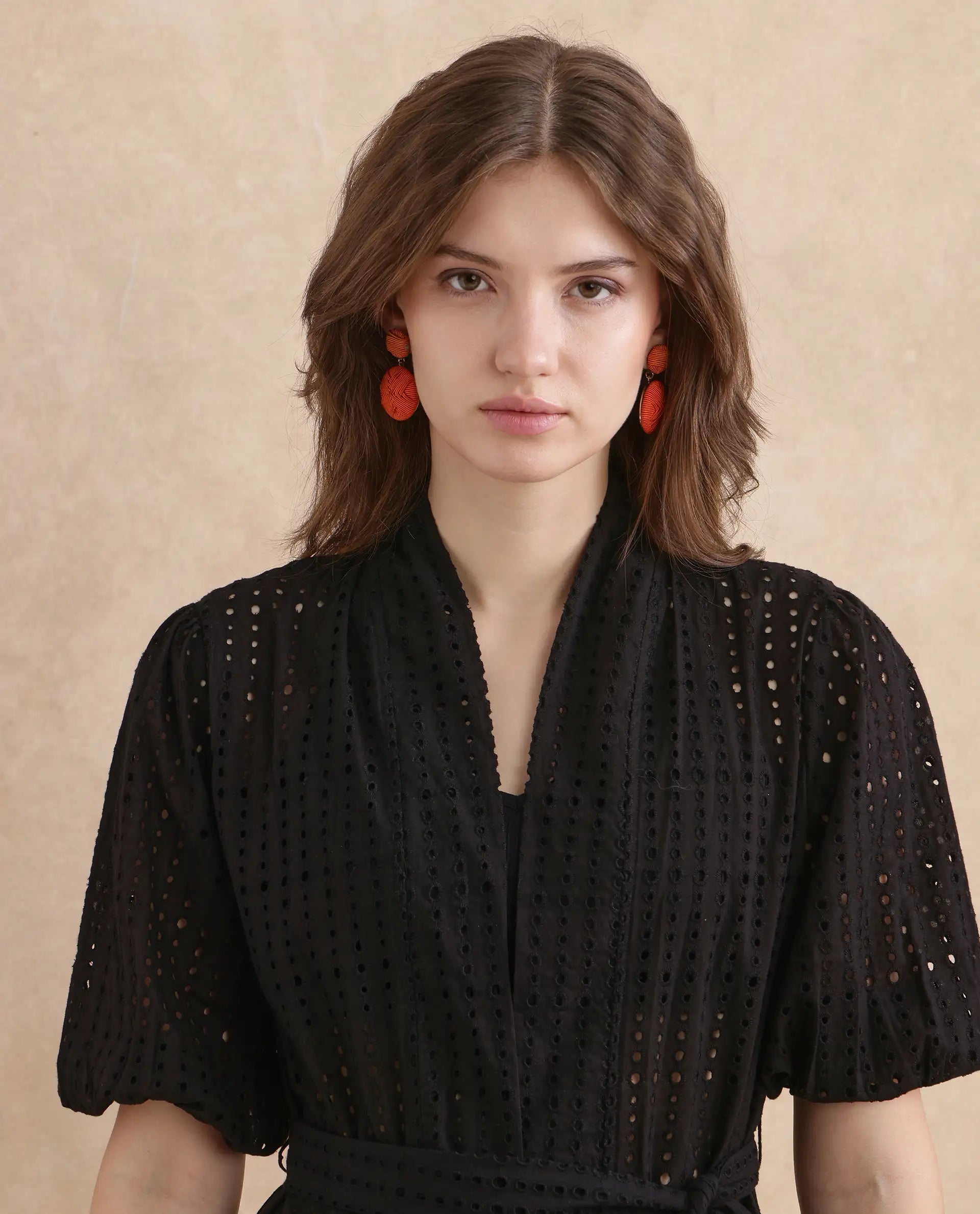 Rareism Women Janslip Black Cotton Fabric Balloon Sleeves Band Collar Regular Fit Maxi Plain Shrug