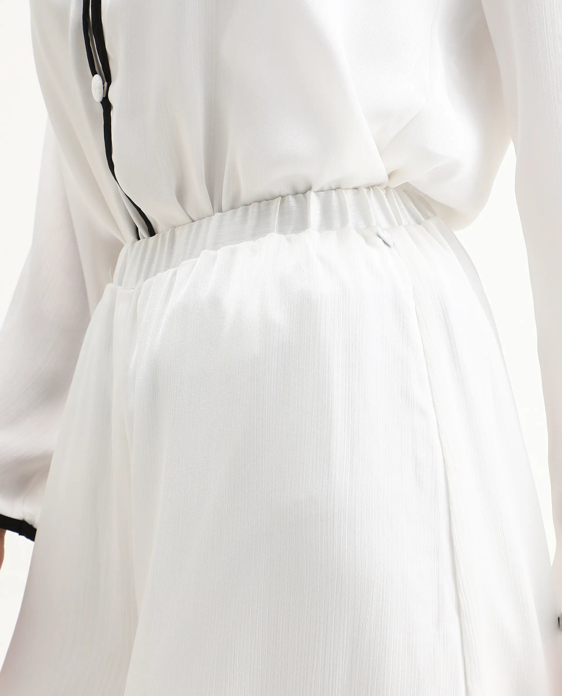 Rareism Women's Janula B White Polyester Plain Ankle Length Flared Trouser