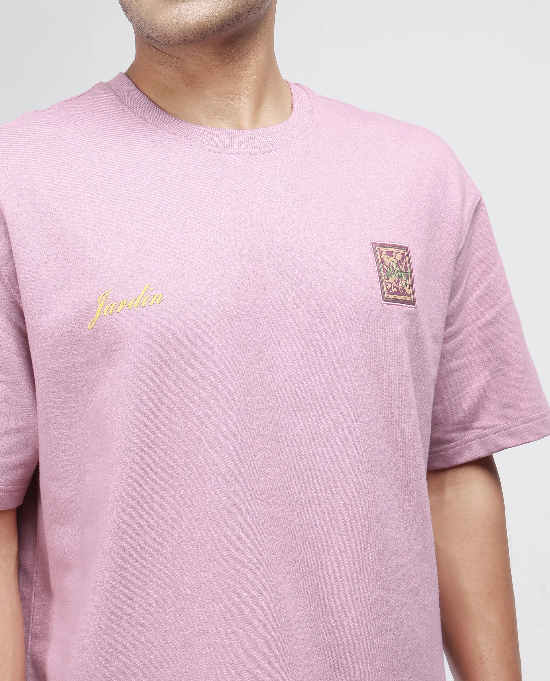 Rare Rabbit Men Jardi Pink Cotton Fabric Short Sleeve Slip-On Oversized Fit Printed T-Shirt