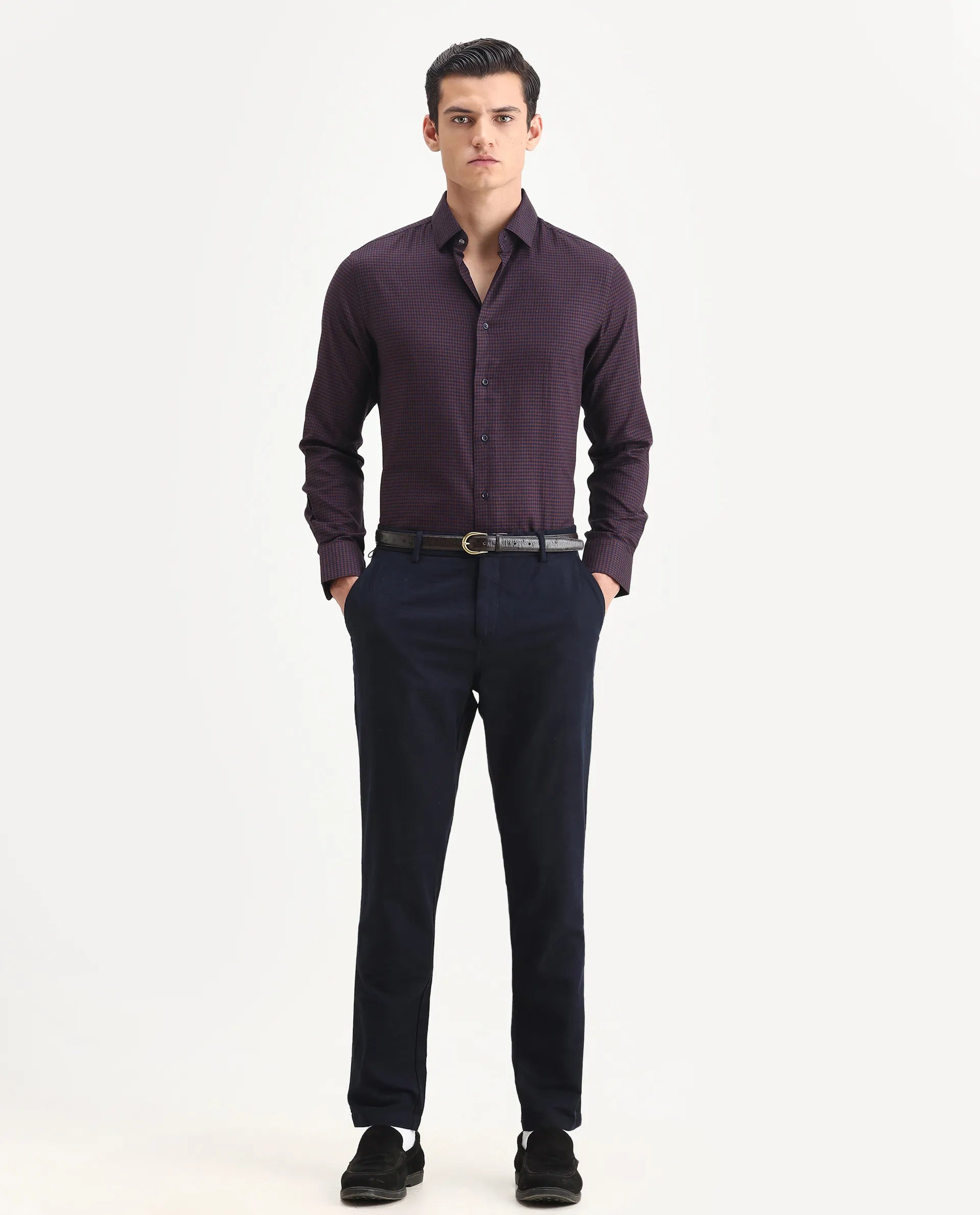 Rare Rabbit Men's Jeck-1 Navy Cotton Jacquard Regular Fit Trouser